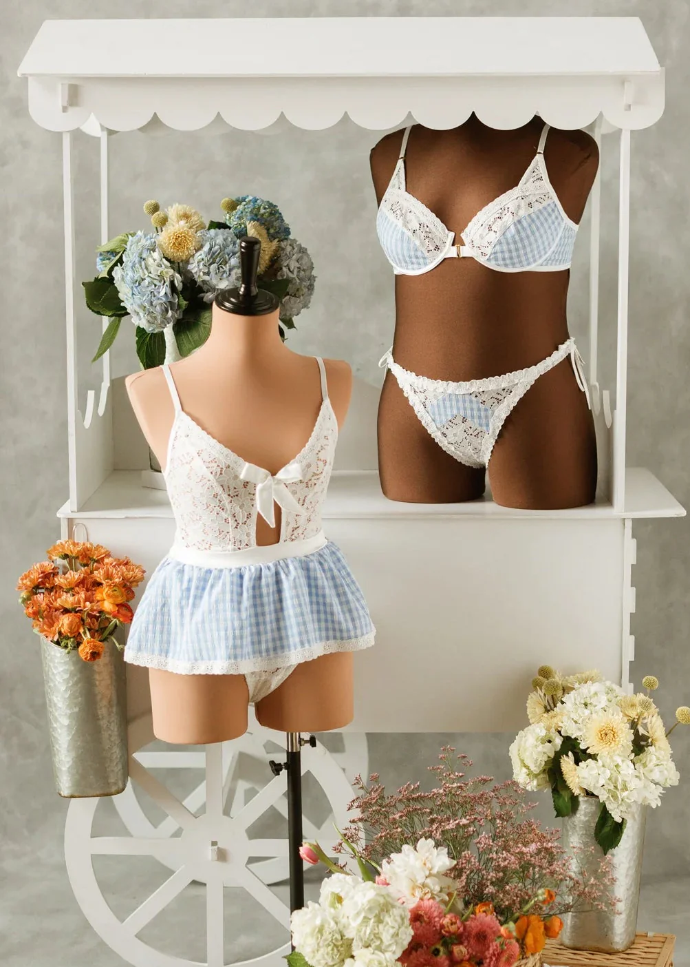 Gingham & Eyelet Ruffle Thong - Blue - Image 20