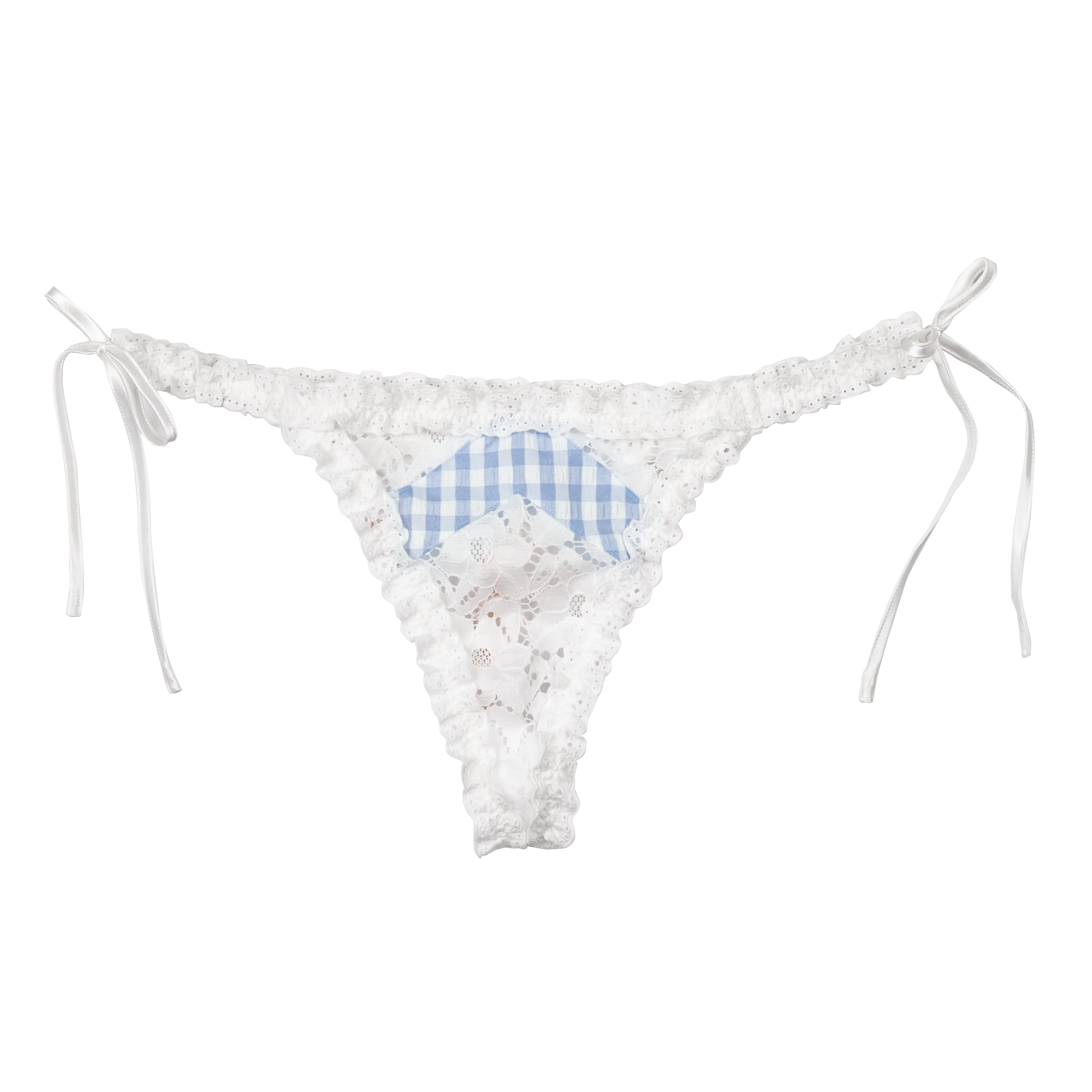 Gingham & Eyelet Ruffle Thong - Blue - Image 21