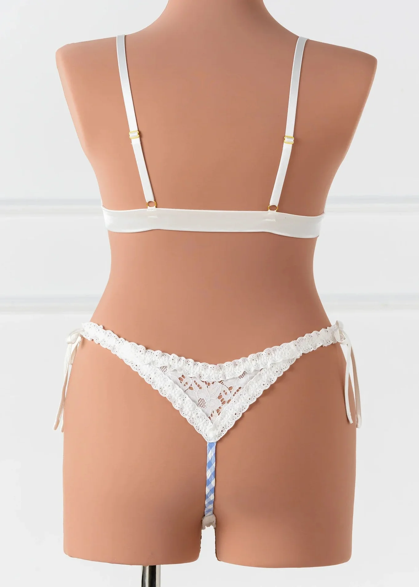 Gingham & Eyelet Ruffle Thong - Blue - Image 4