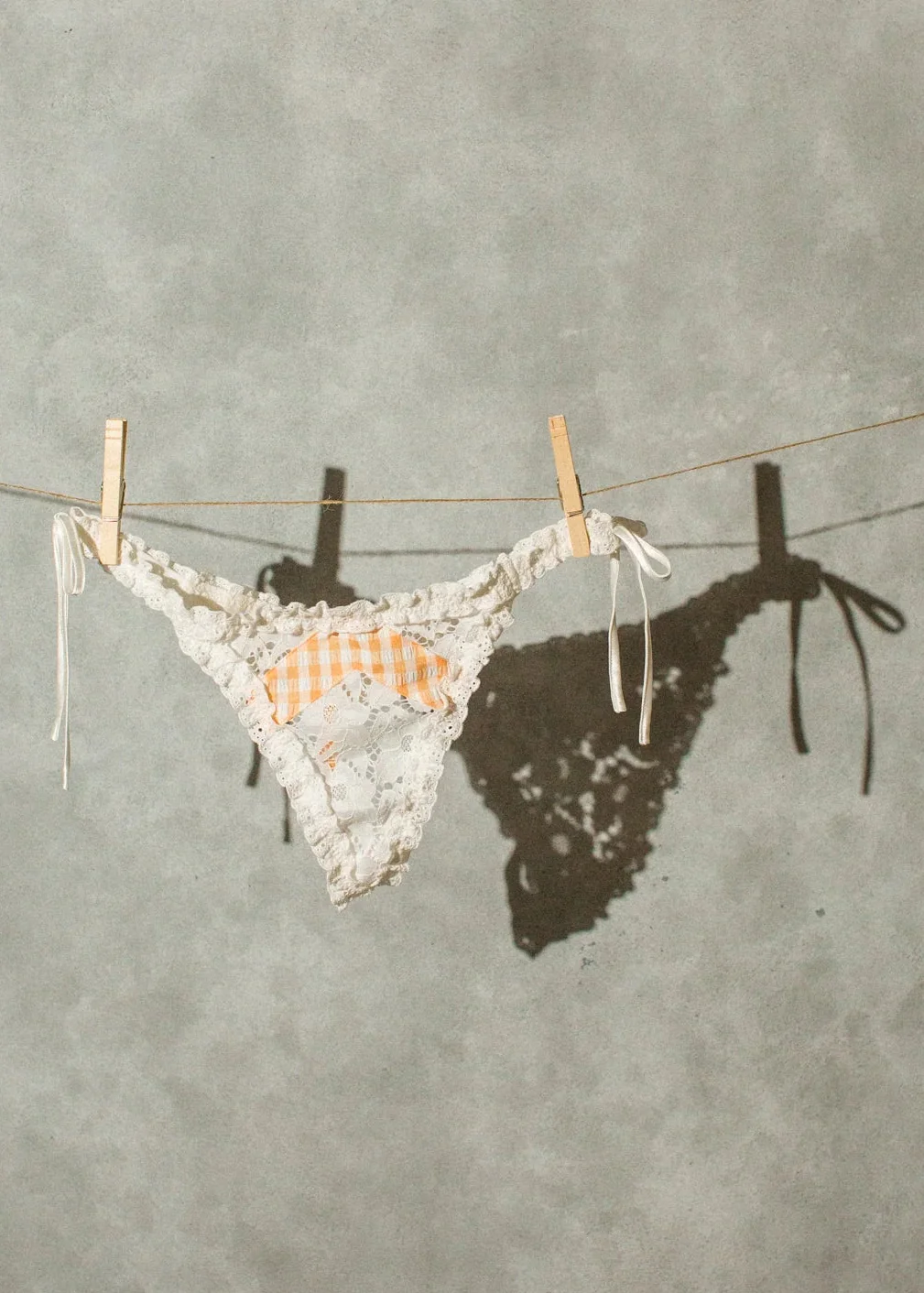 Gingham & Eyelet Ruffle Thong - Peach - Image 10