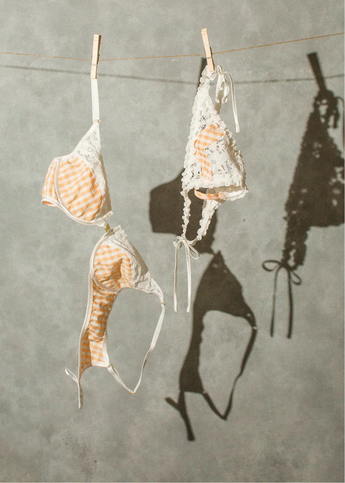 Gingham & Eyelet Ruffle Thong - Peach - Image 11