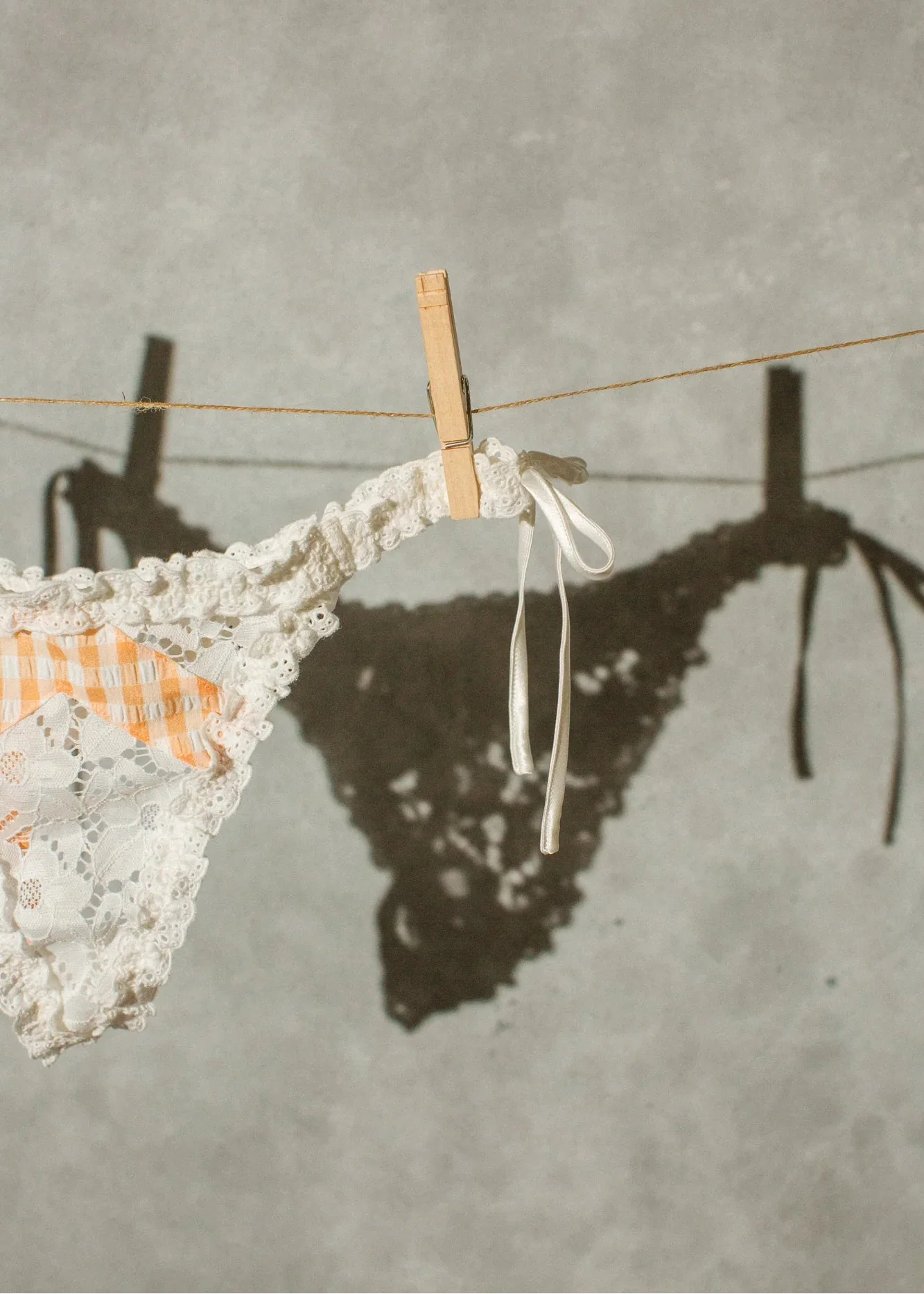 Gingham & Eyelet Ruffle Thong - Peach - Image 13