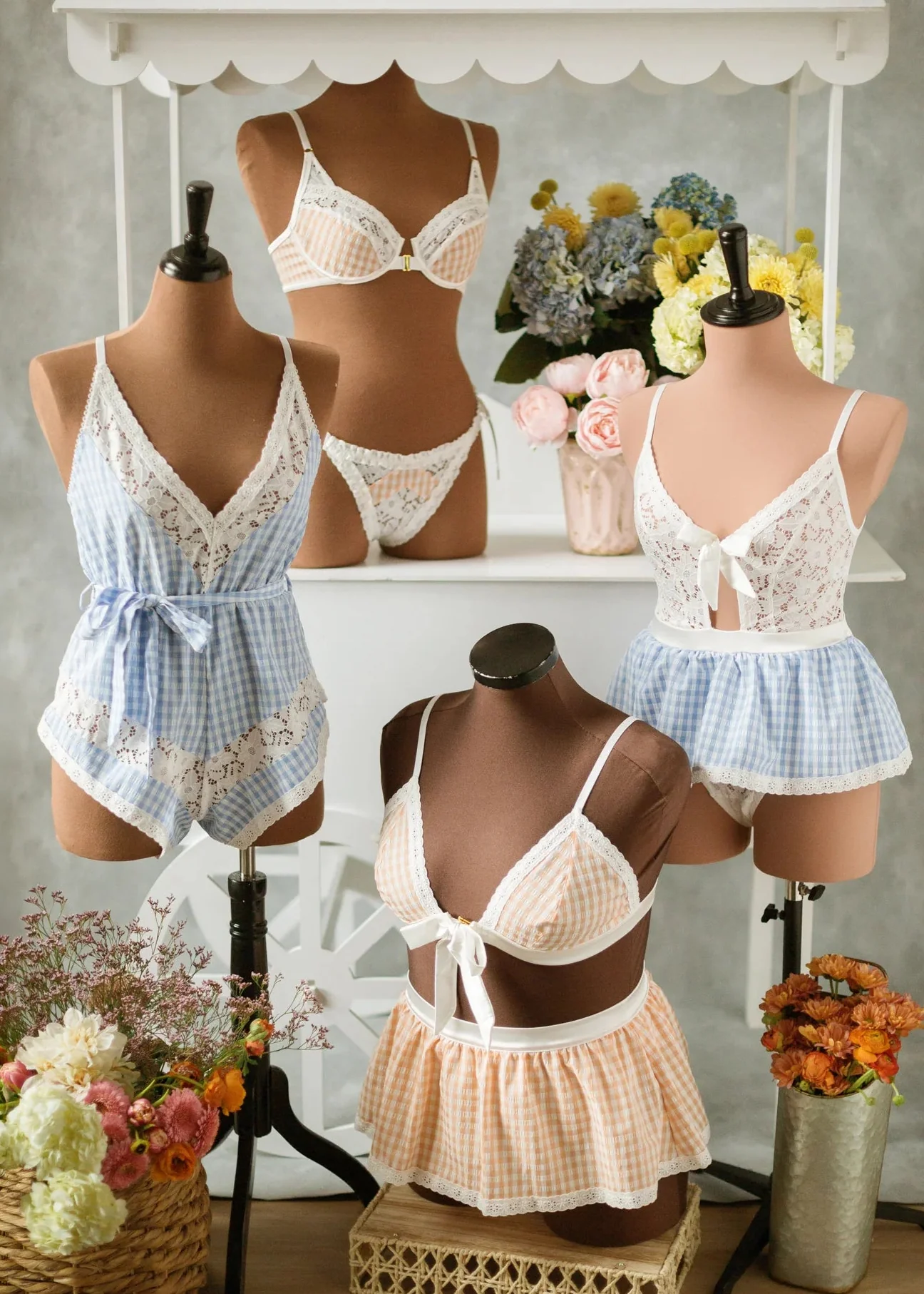 Gingham & Eyelet Ruffle Thong - Peach - Image 18