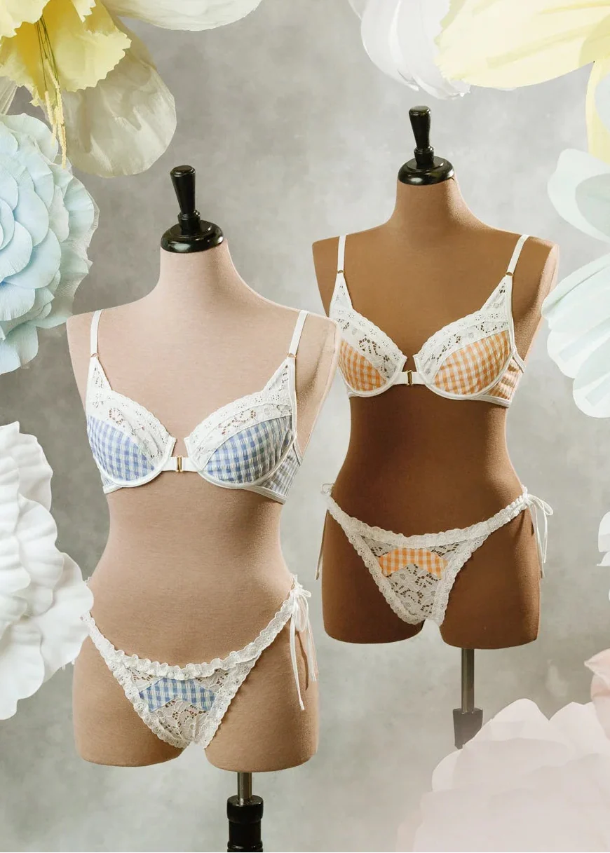 Gingham & Eyelet Ruffle Thong - Peach - Image 20