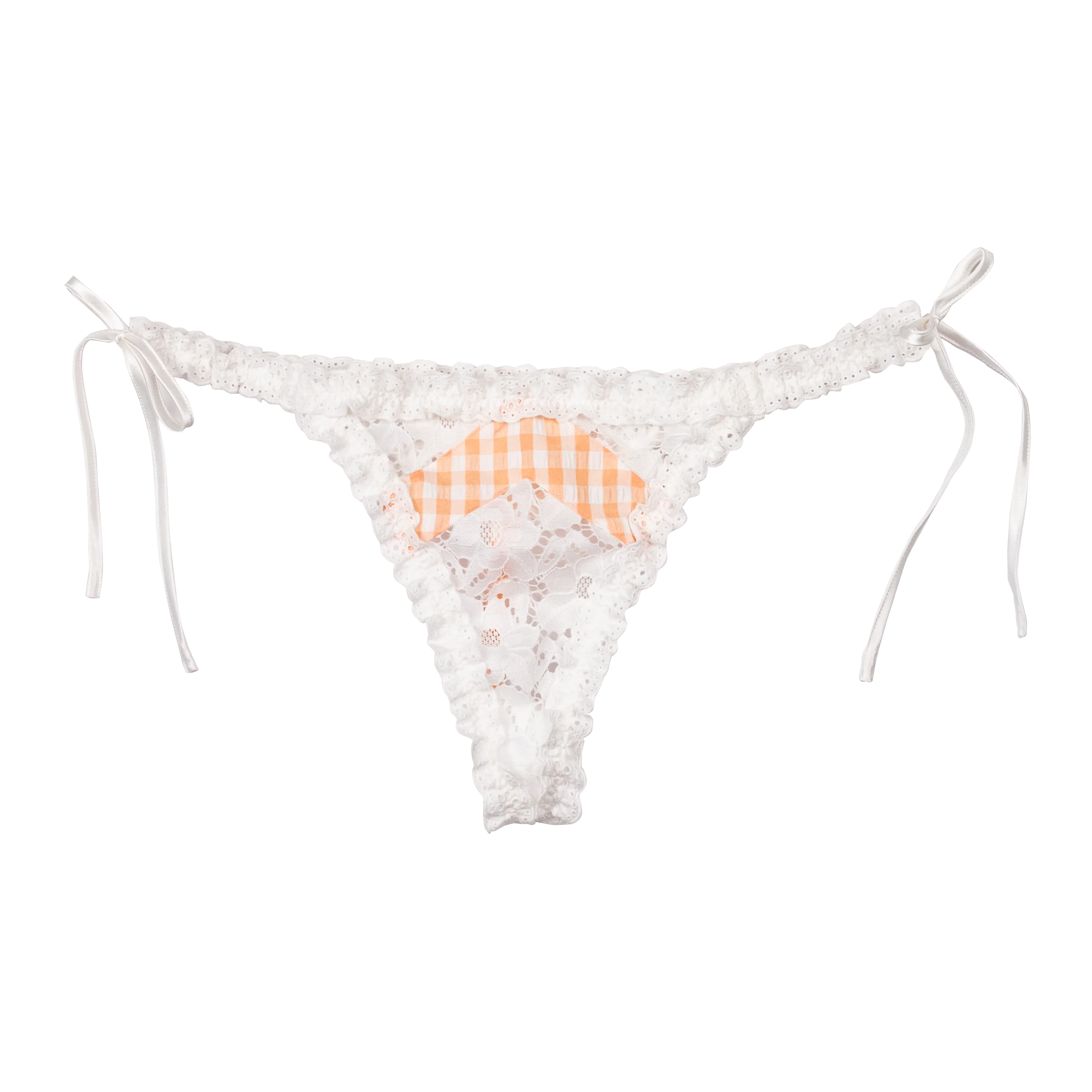 Gingham & Eyelet Ruffle Thong - Peach - Image 21