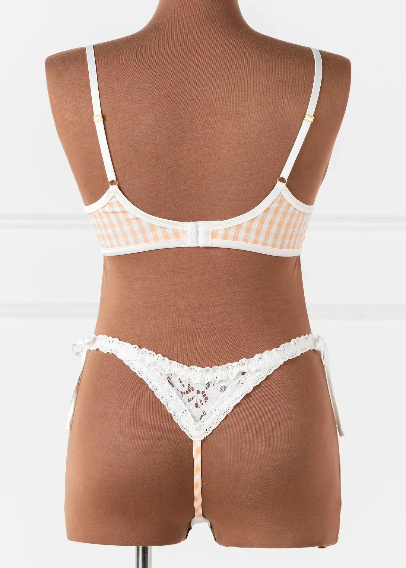 Gingham & Eyelet Ruffle Thong - Peach - Image 4