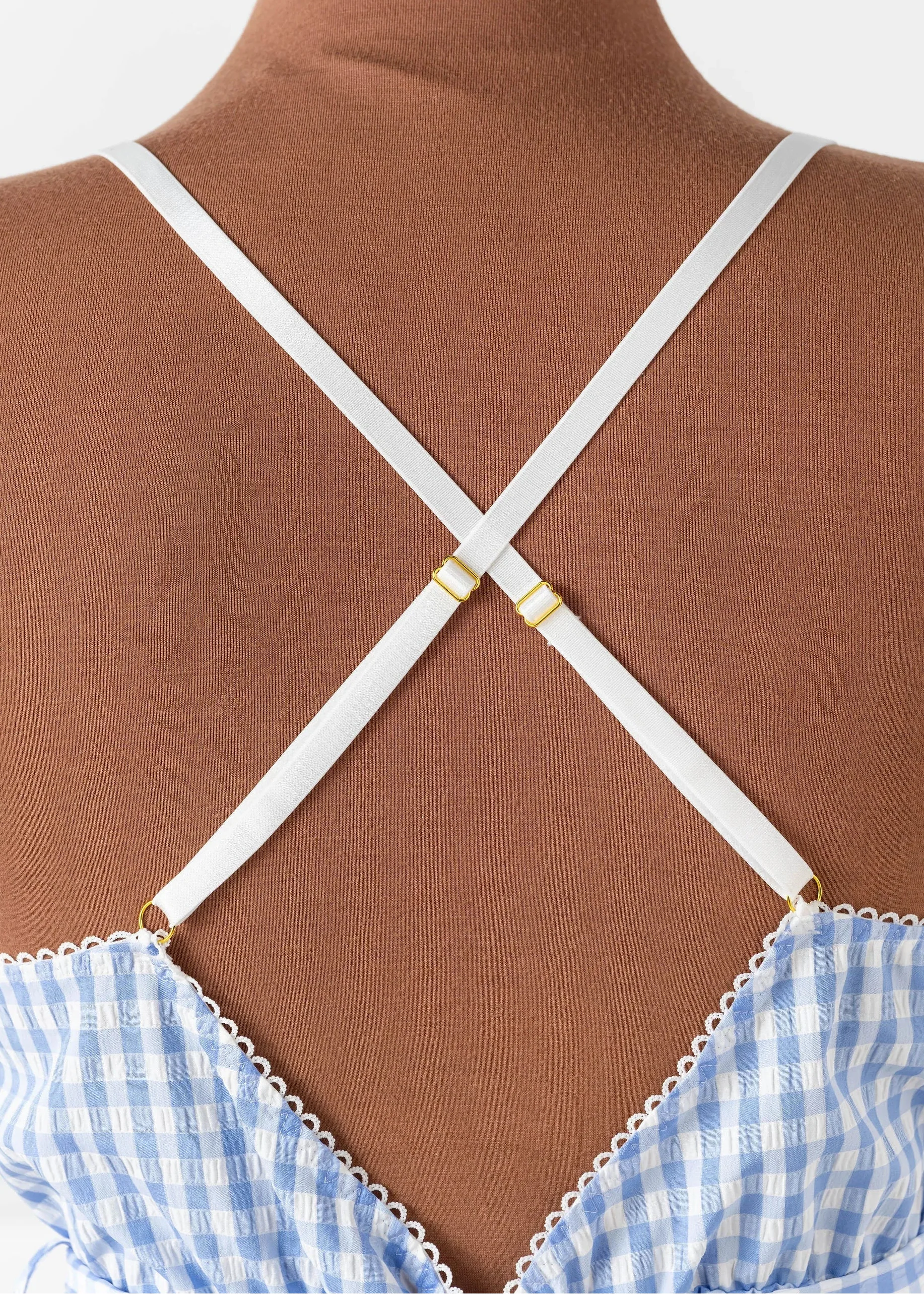 Gingham & Lace Romper - Blue - Image 11