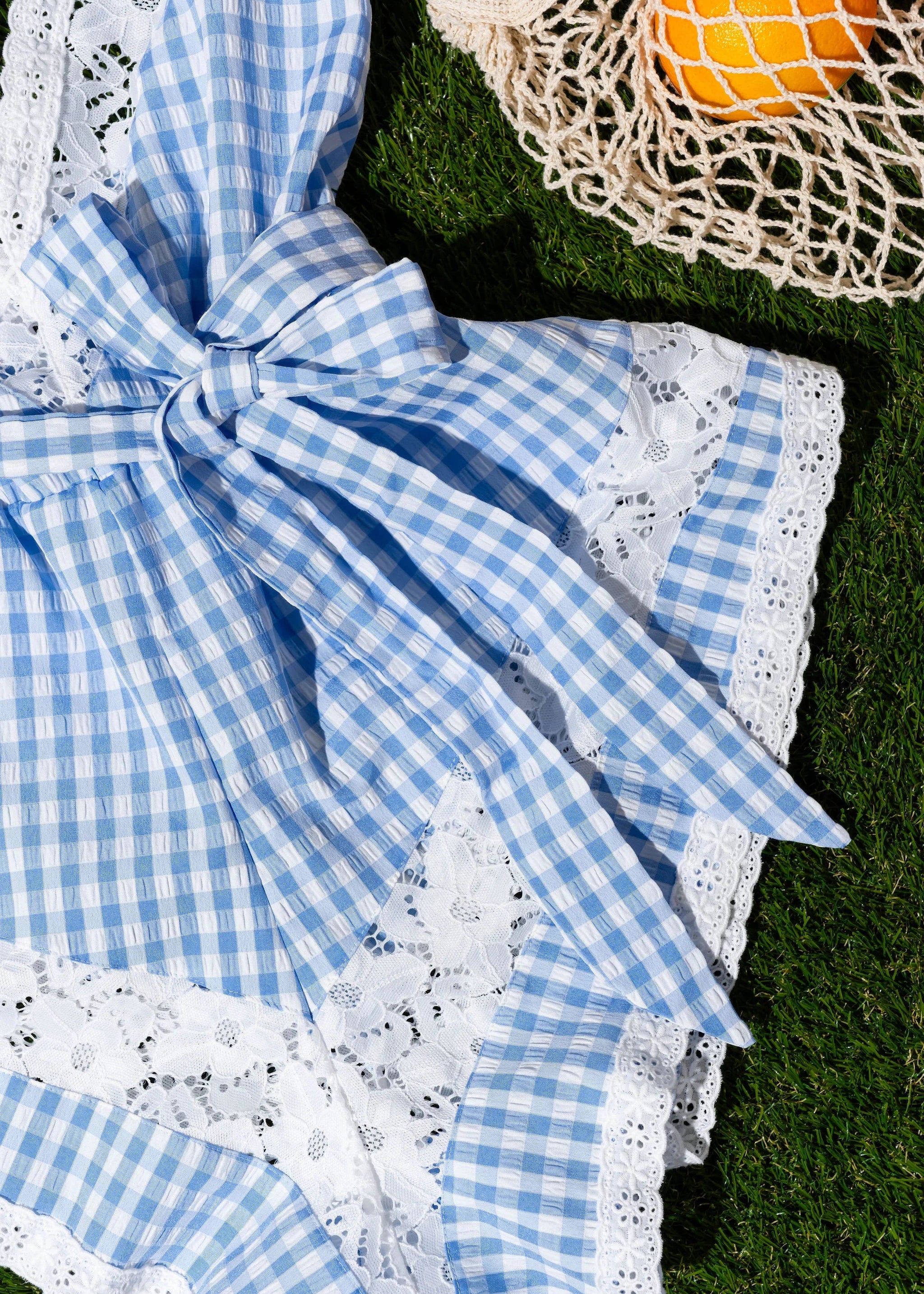 Gingham & Lace Romper - Blue - Image 14