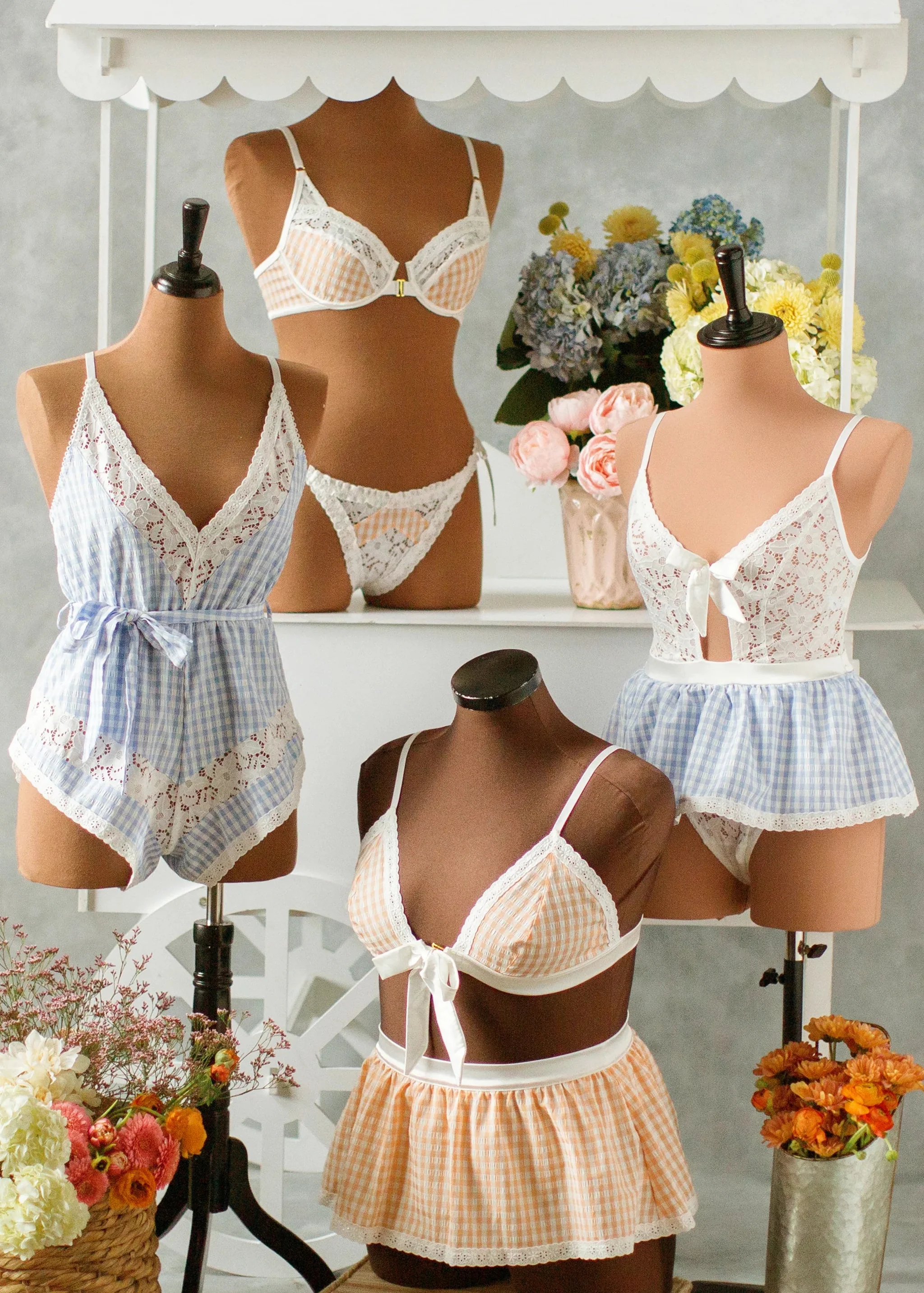 Gingham & Lace Romper - Blue - Image 15