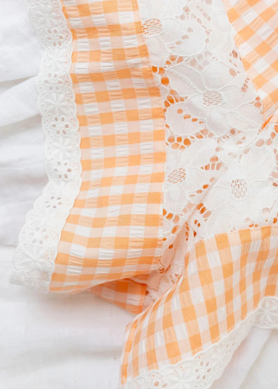 Gingham & Lace Romper - Peach - Image 11