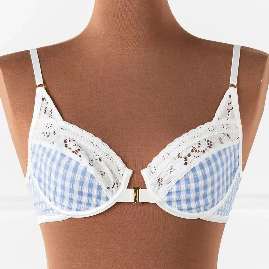 Gingham Underwire Balconette Bralette - Blue
