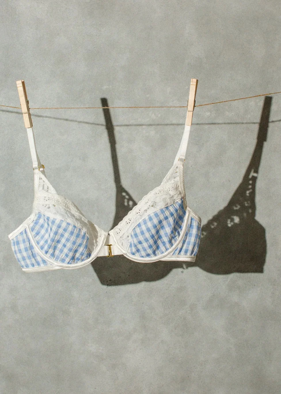 Gingham Underwire Balconette Bralette - Blue - Image 14