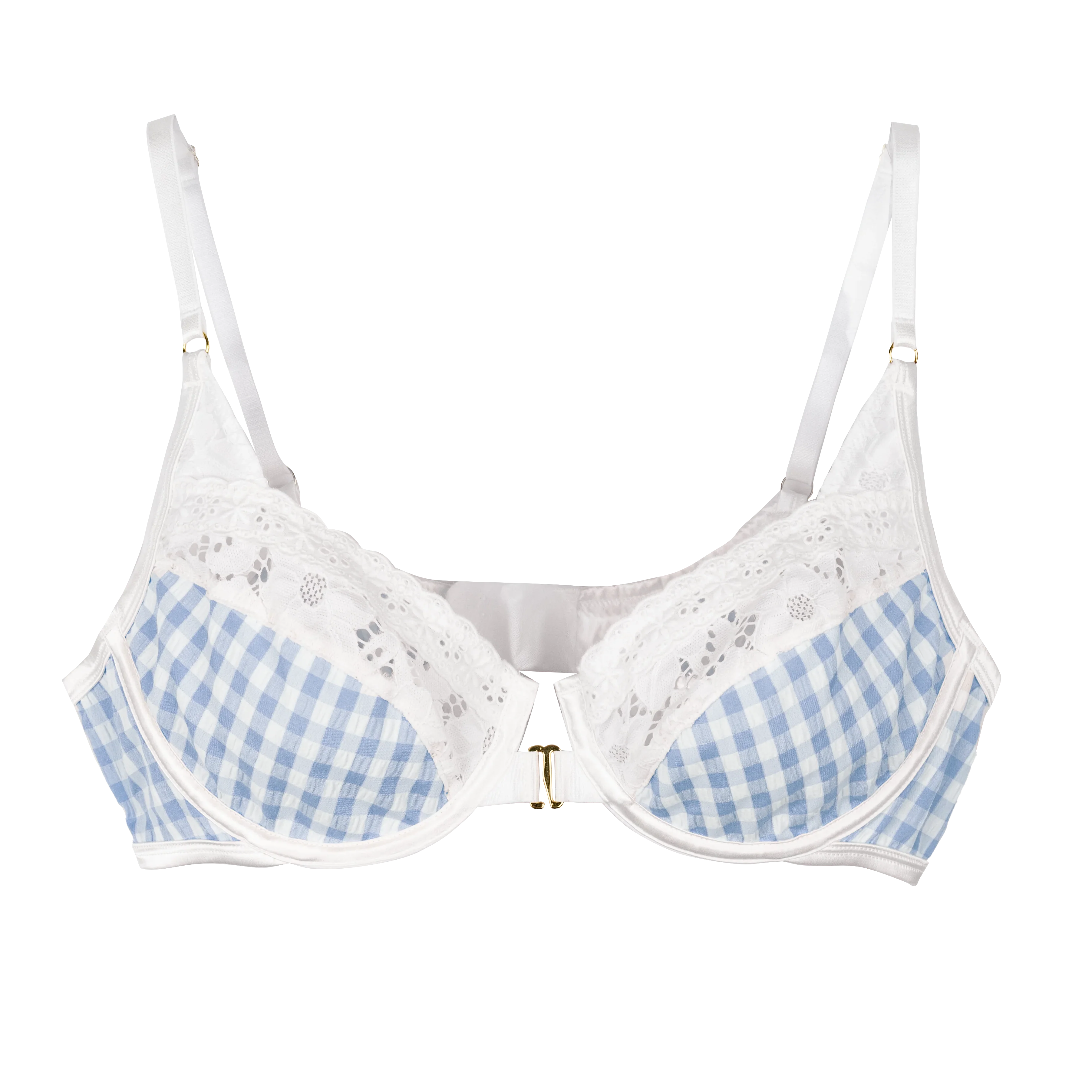 Gingham Underwire Balconette Bralette - Blue - Image 15