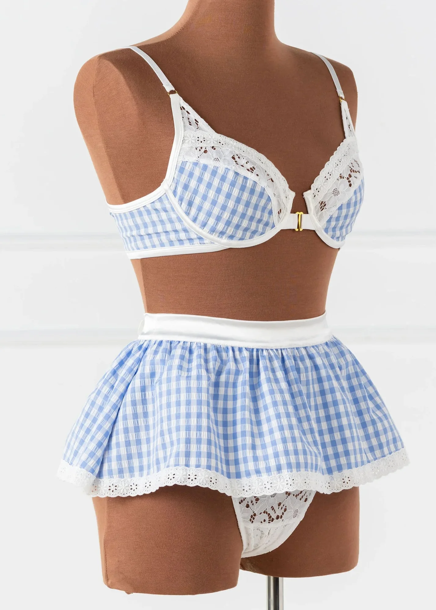 Gingham Underwire Balconette Bralette - Blue - Image 3