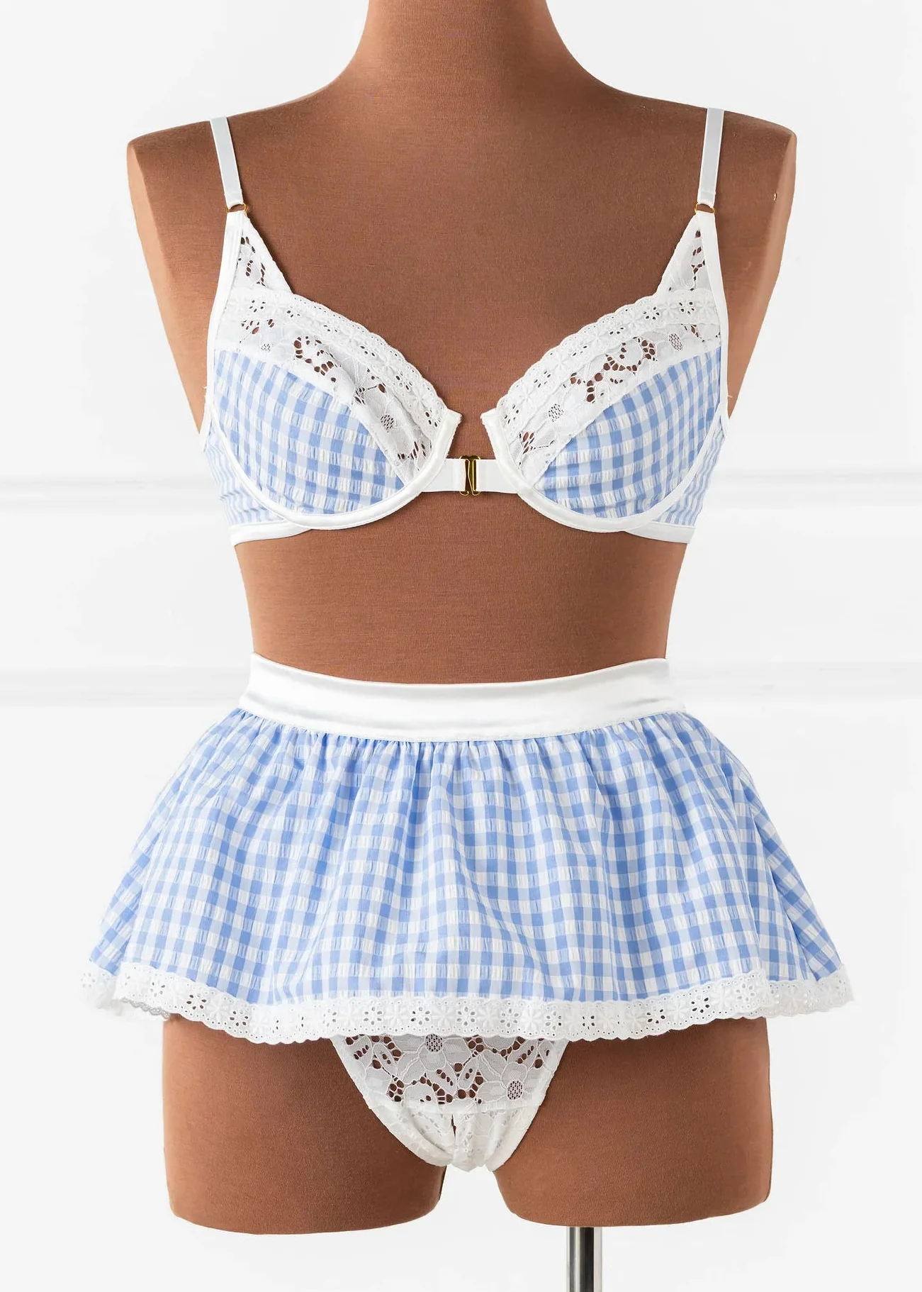 Gingham Underwire Balconette Bralette - Blue - Image 4