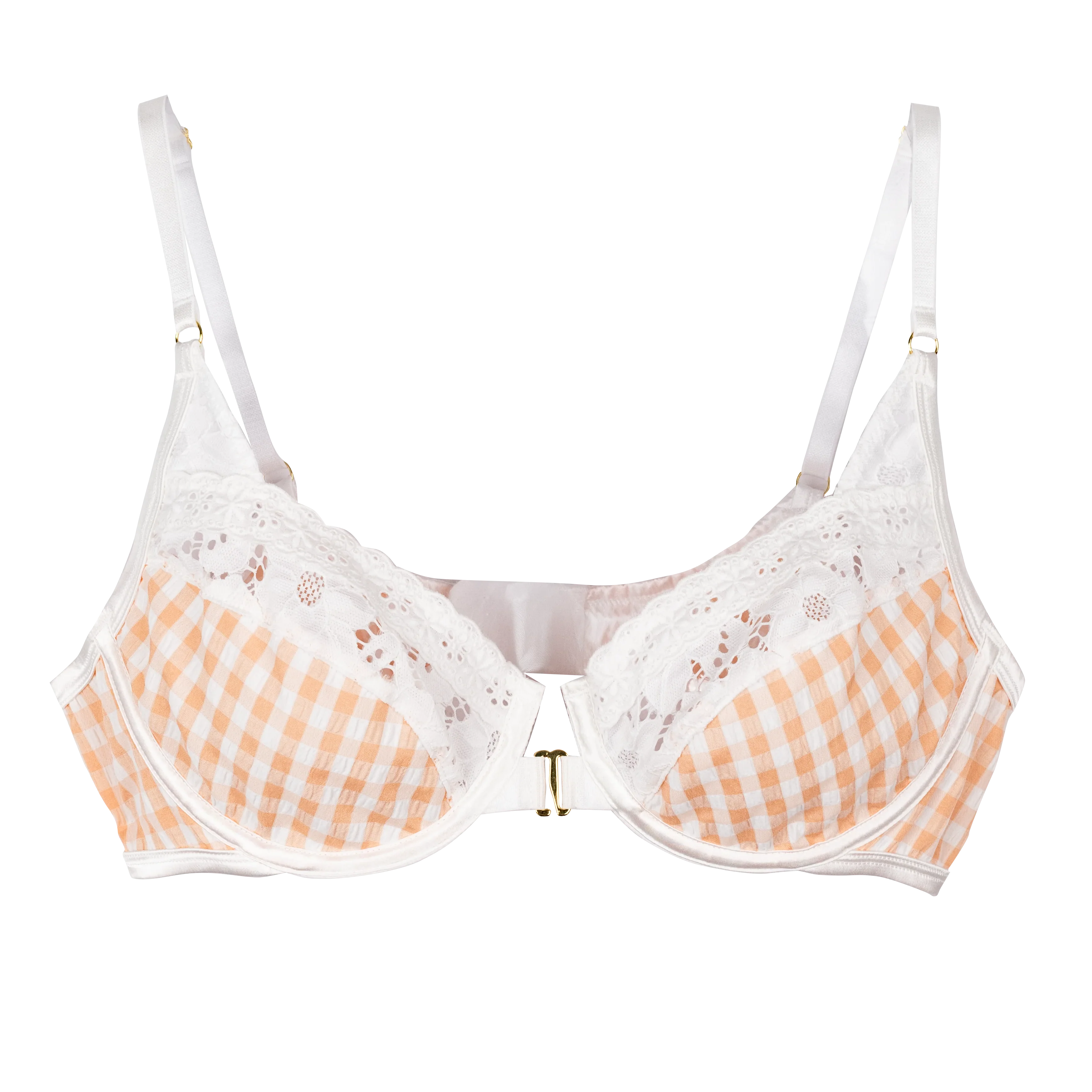 Gingham Underwire Balconette Bralette - Peach