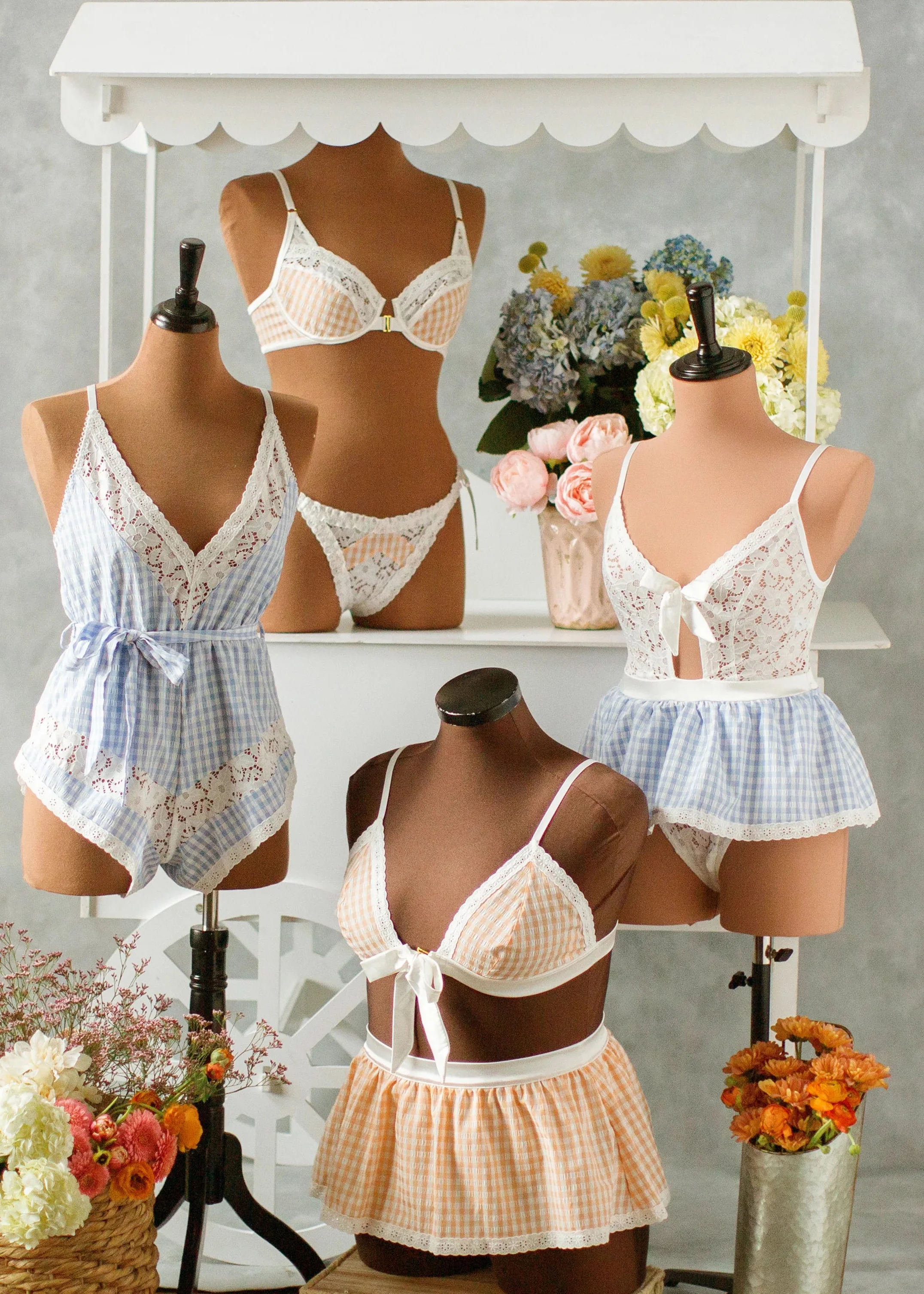 Gingham Underwire Balconette Bralette - Peach - Image 12