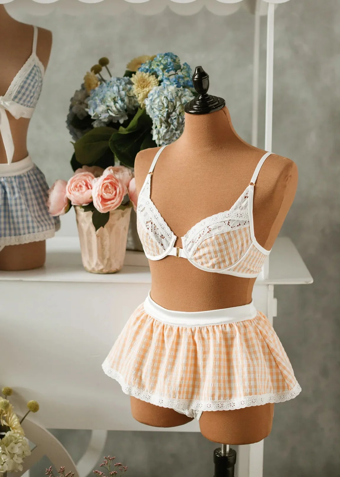 Gingham Underwire Balconette Bralette - Peach - Image 13
