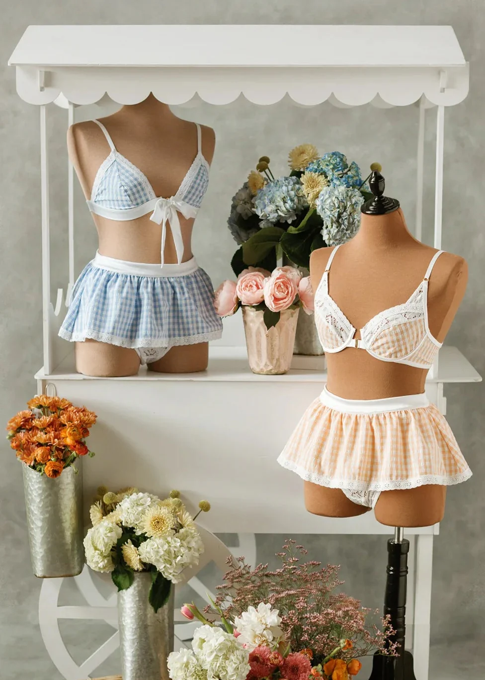 Gingham Underwire Balconette Bralette - Peach - Image 14