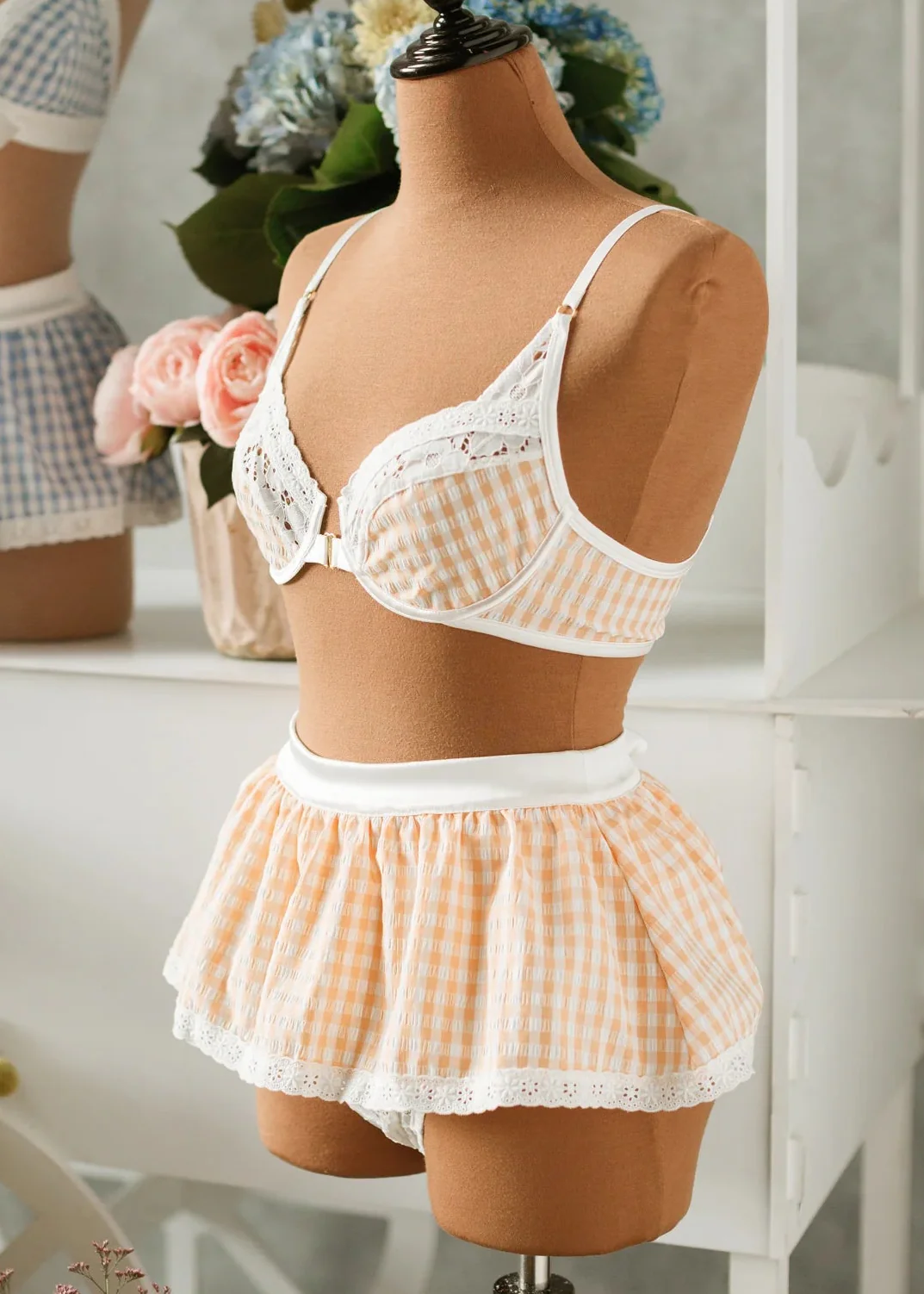 Gingham Underwire Balconette Bralette - Peach - Image 15