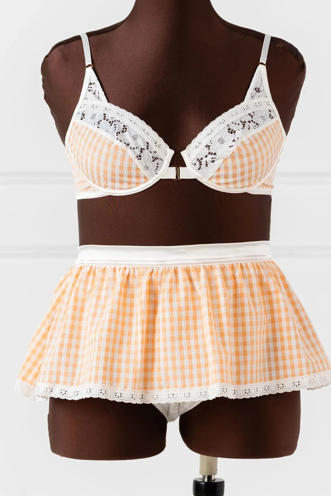Gingham Underwire Balconette Bralette - Peach - Image 17