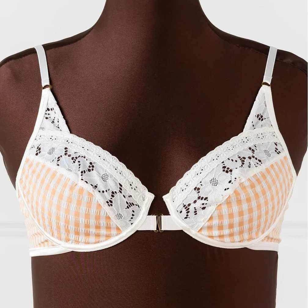 Gingham Underwire Balconette Bralette - Peach - Image 19