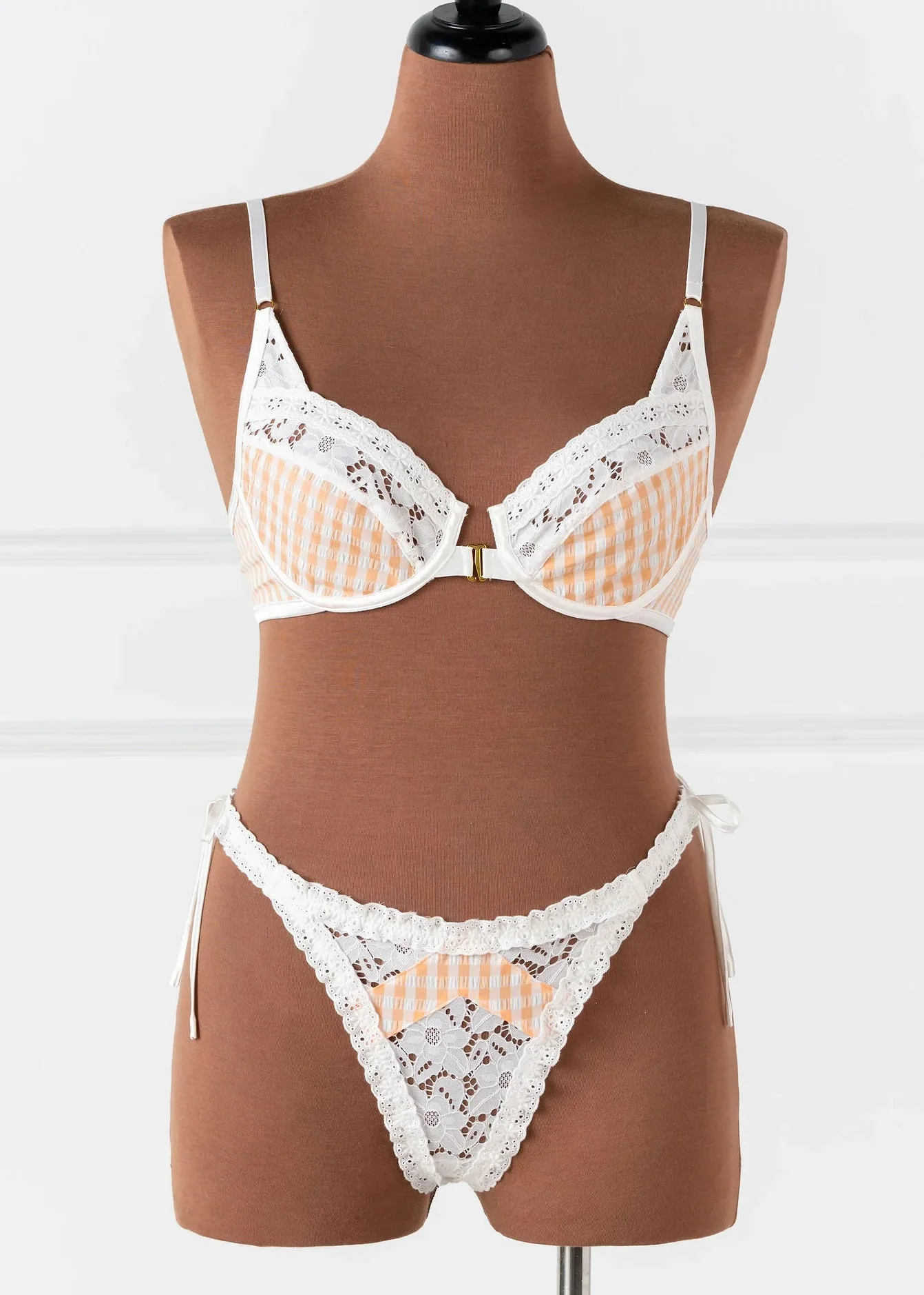 Gingham Underwire Balconette Bralette - Peach - Image 2