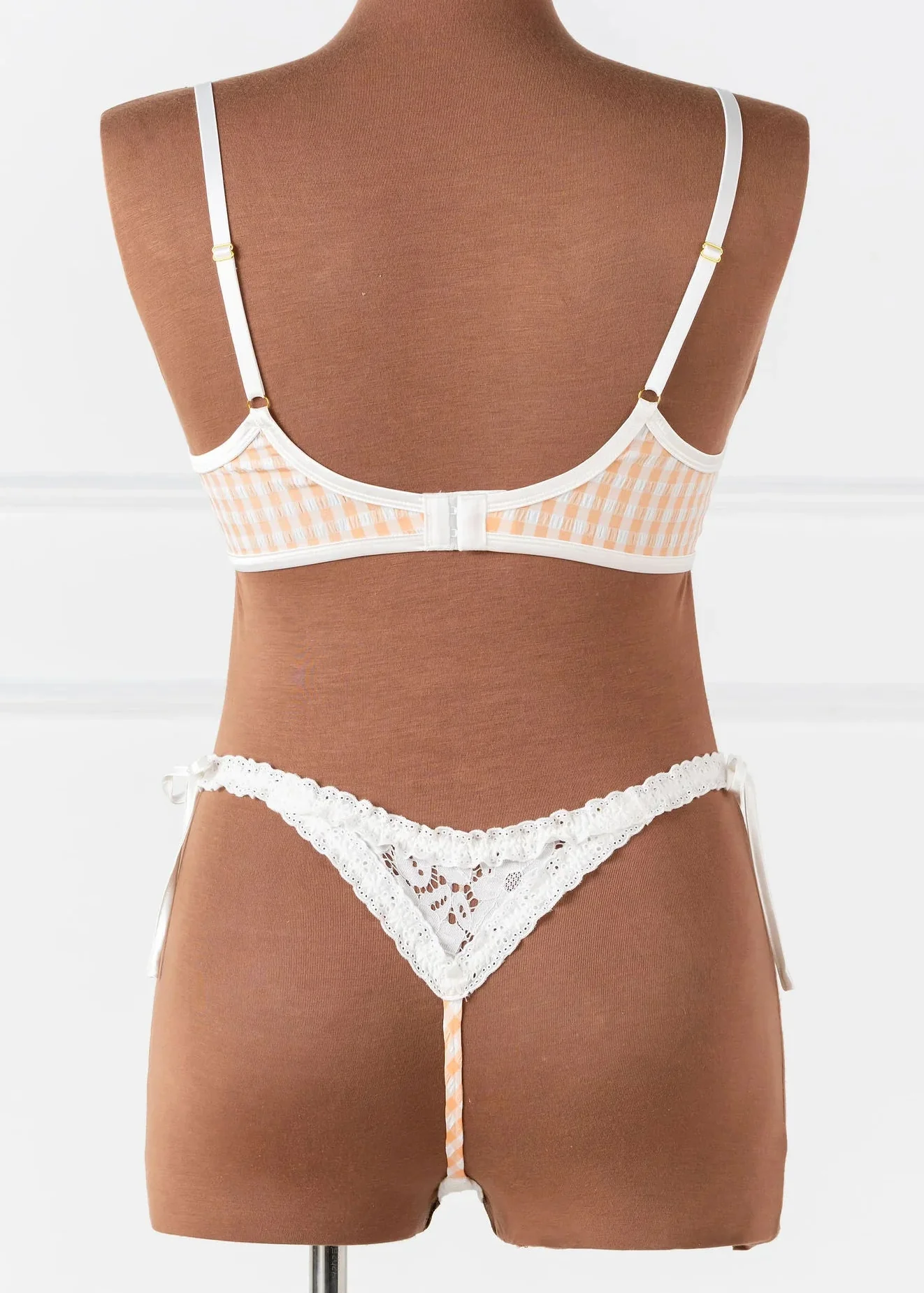 Gingham Underwire Balconette Bralette - Peach - Image 4