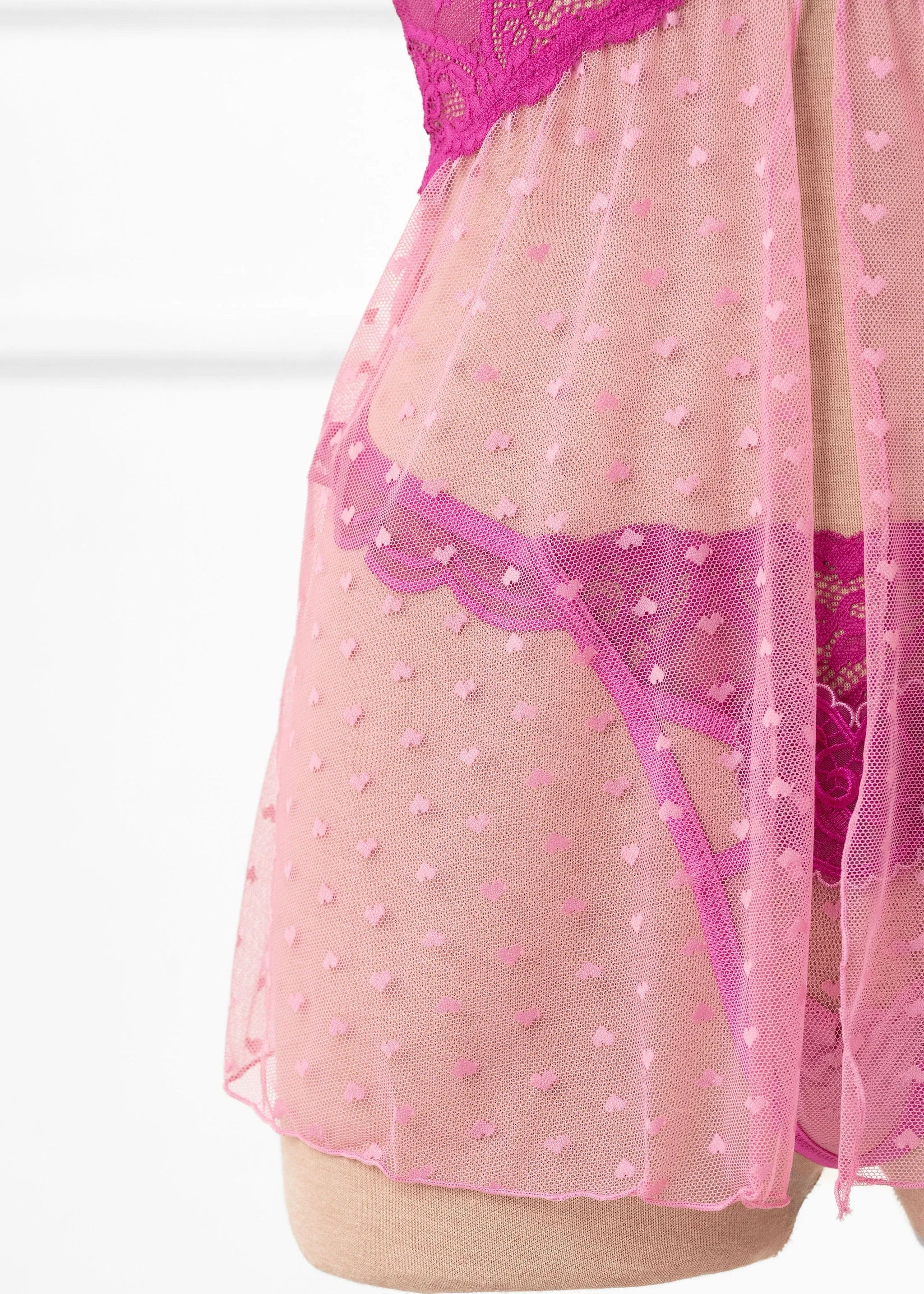 Heart Lace & Mesh Button Babydoll - Fuchsia - Image 9