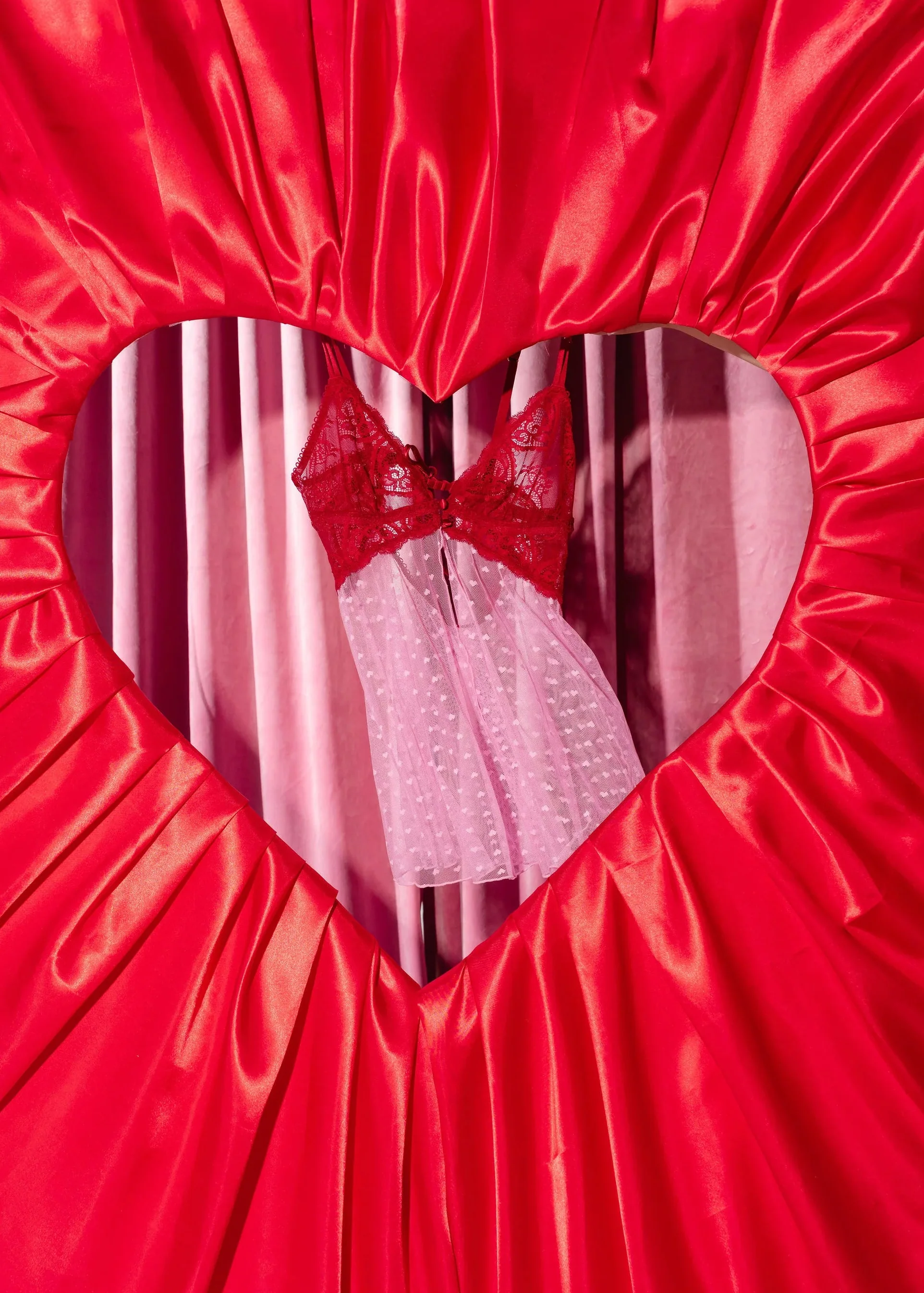 Heart Lace & Mesh Button Babydoll - Red - Image 17