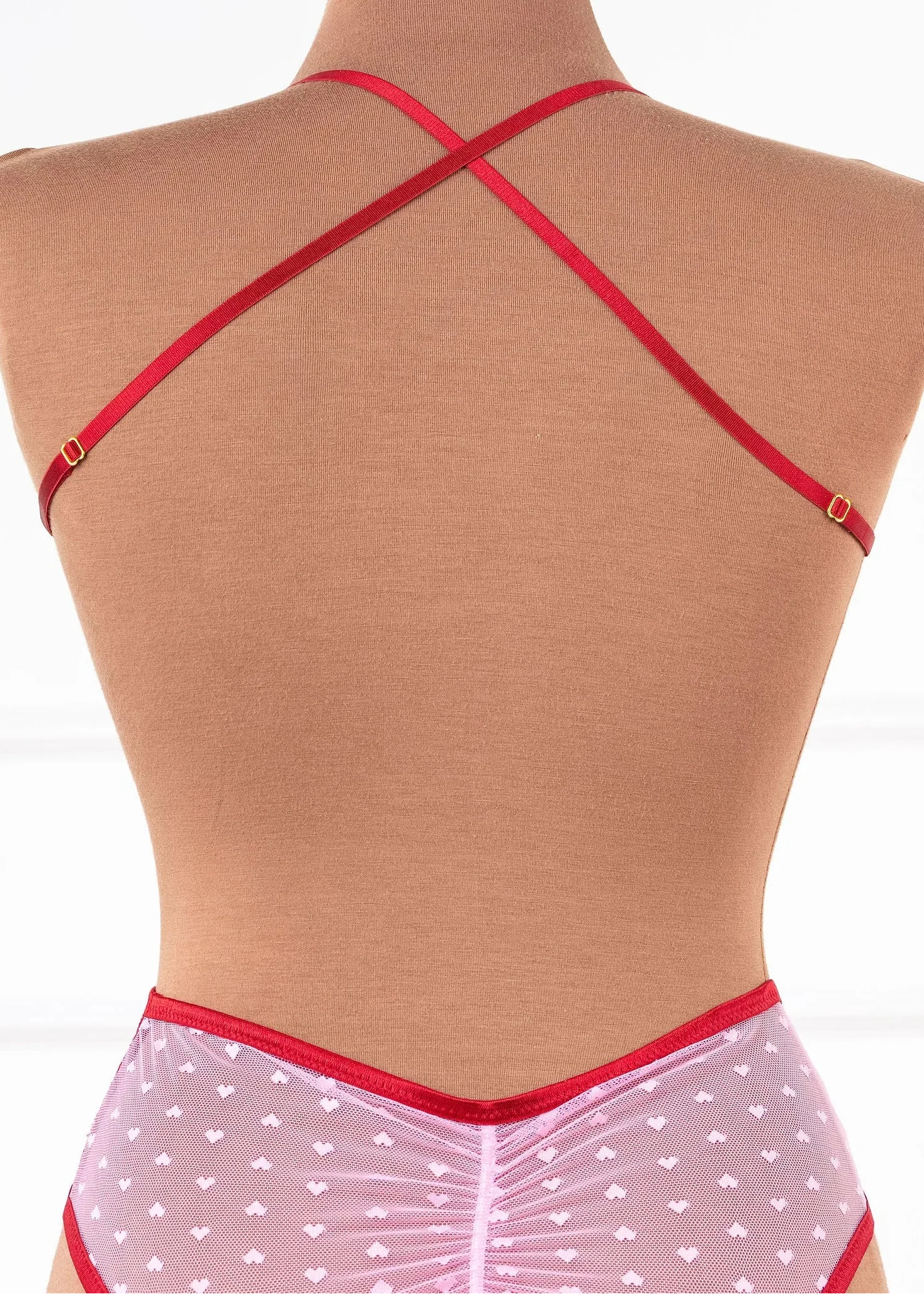 Heart Lace & Mesh Crotchless Teddy - Red - Image 8
