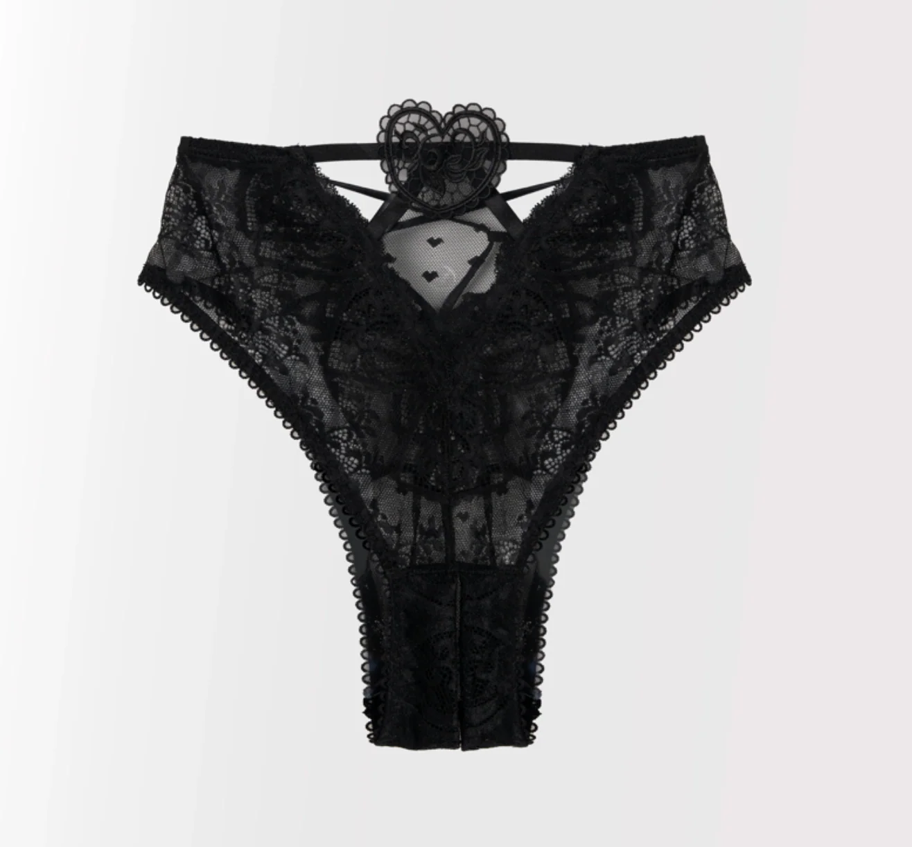 High Waist Lace Up Crotchless Panty - Black - Image 14
