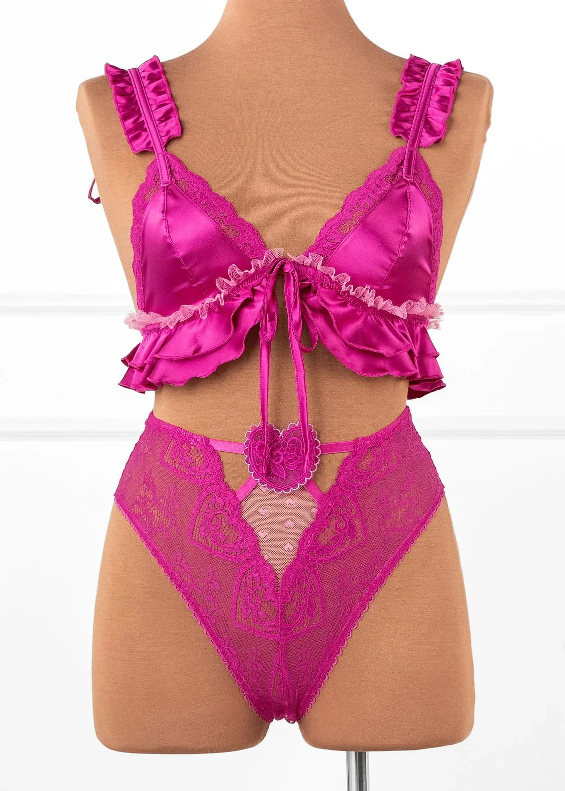 High Waist Lace Up Crotchless Panty - Fuchsia - Image 10