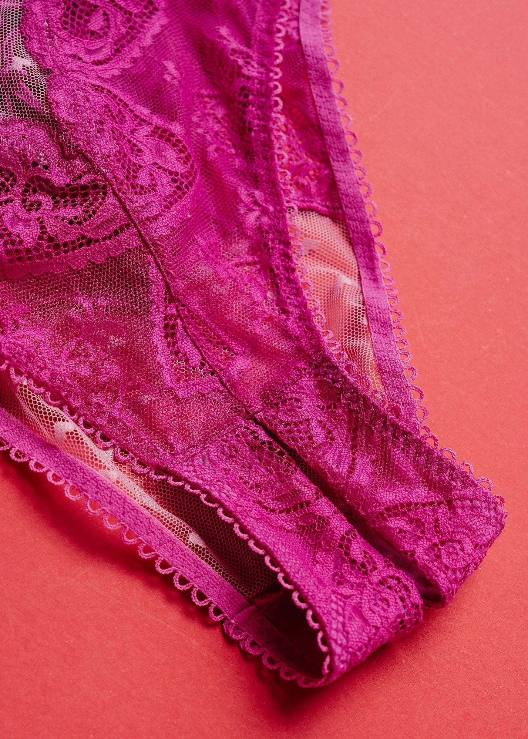 High Waist Lace Up Crotchless Panty - Fuchsia - Image 16