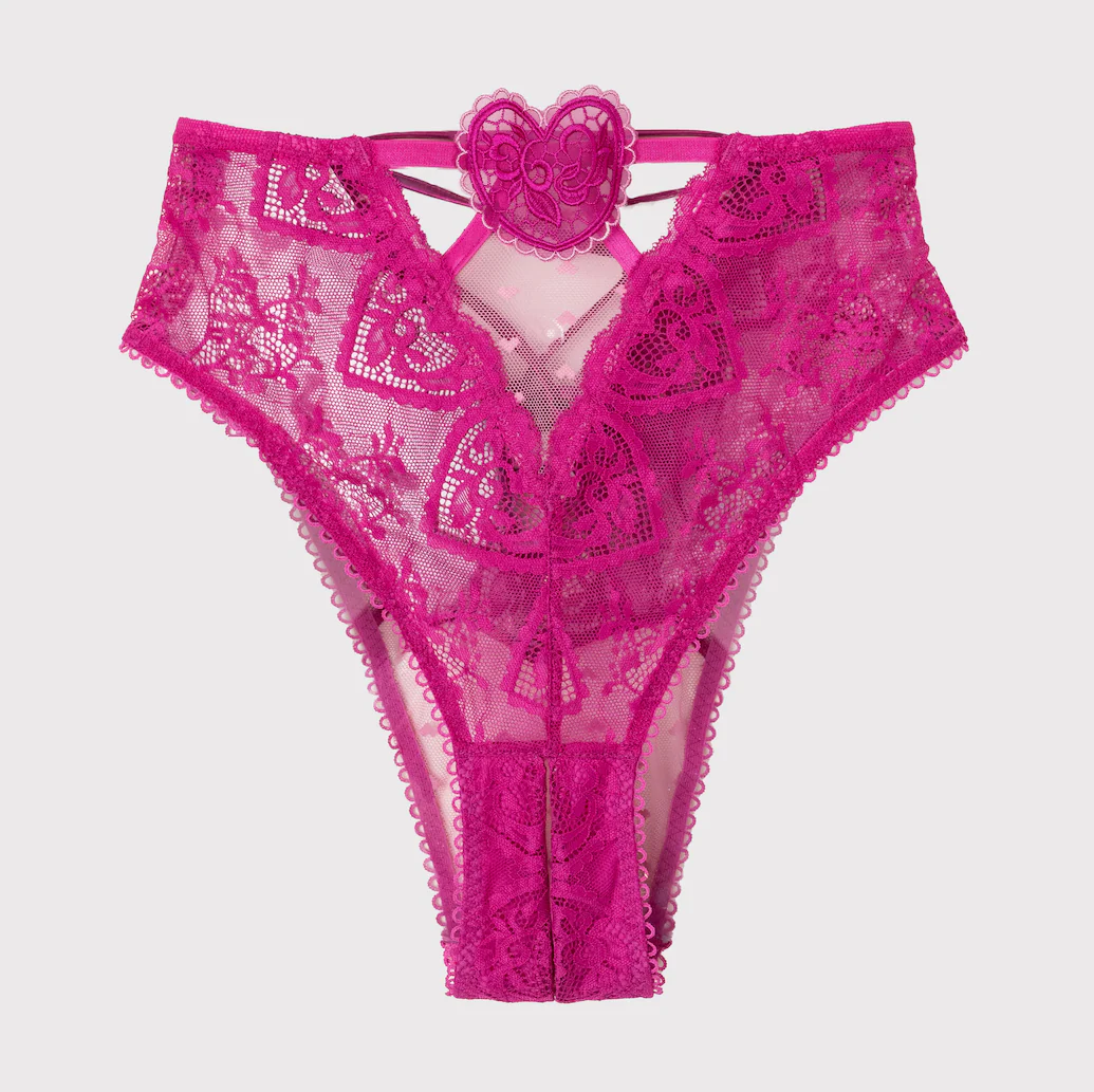 High Waist Lace Up Crotchless Panty - Fuchsia - Image 20