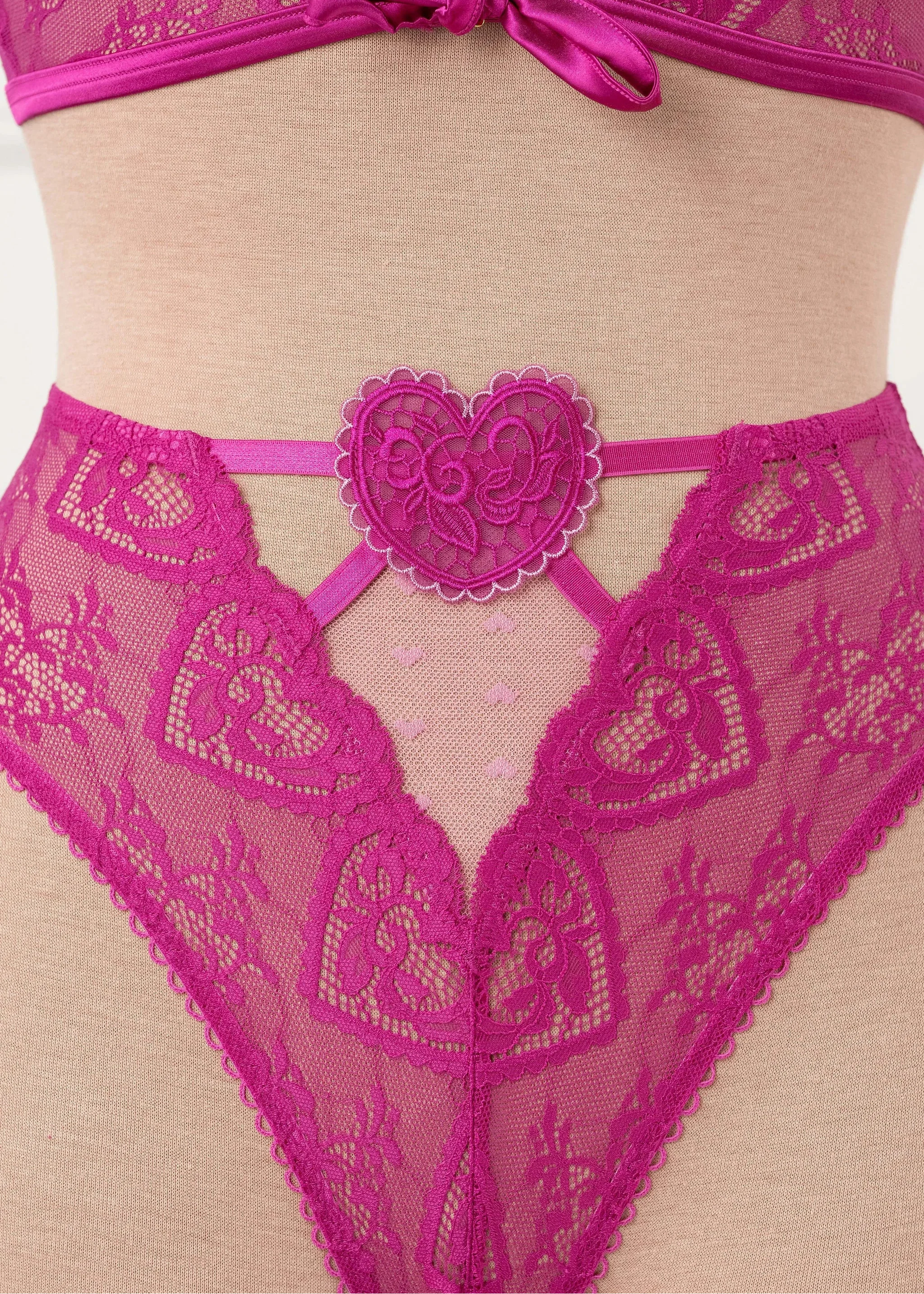 High Waist Lace Up Crotchless Panty - Fuchsia - Image 9