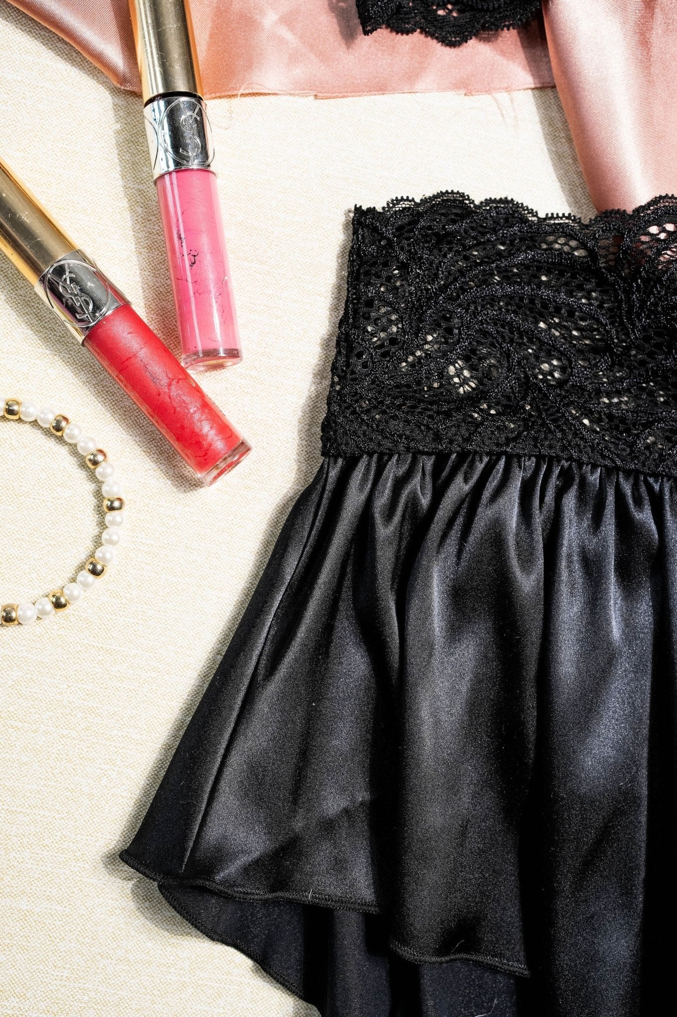 High Waist Lacy Satin Tap Shorts - Black - Image 4