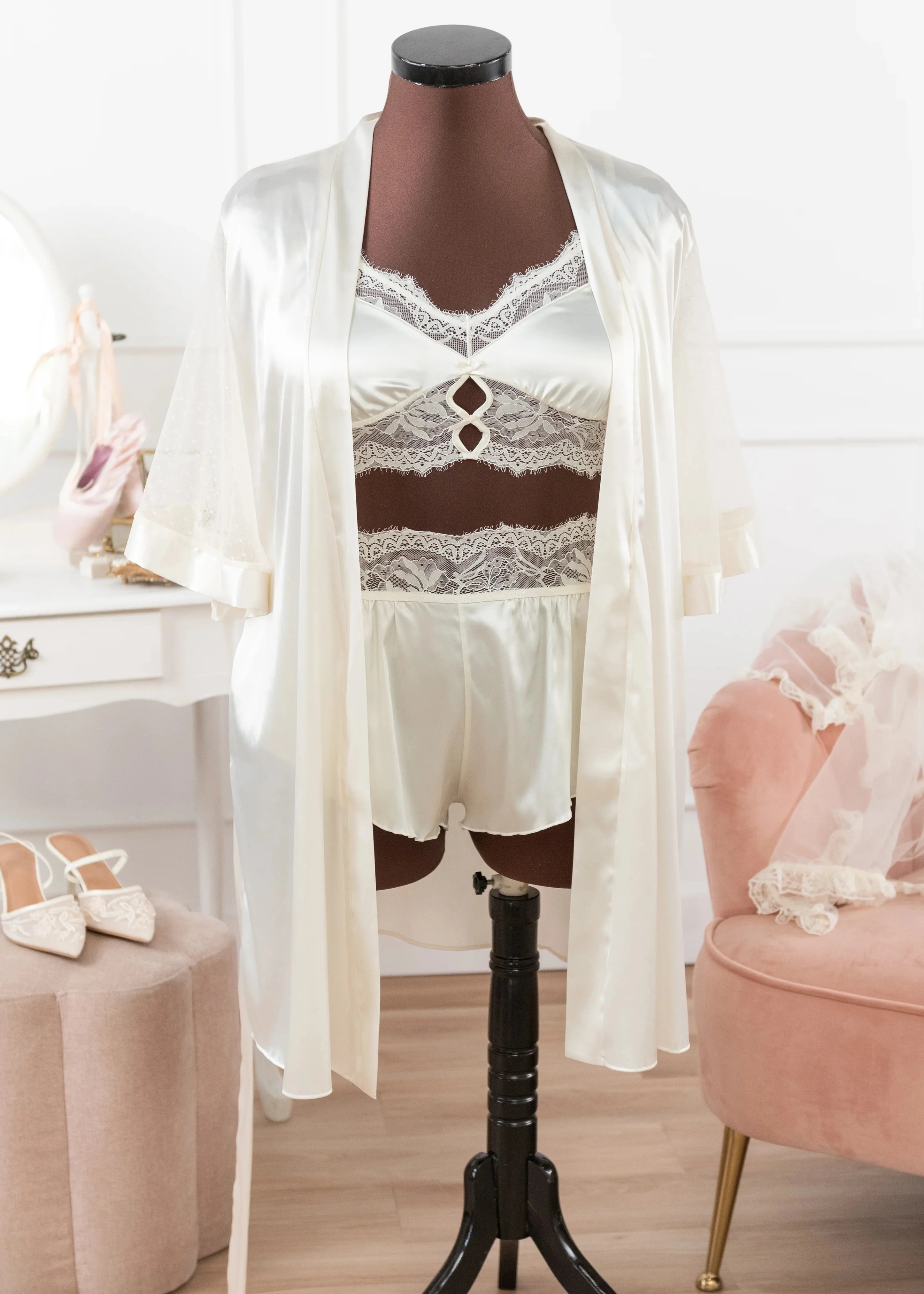High Waist Satin Tap Shorts - Pearl - Image 12