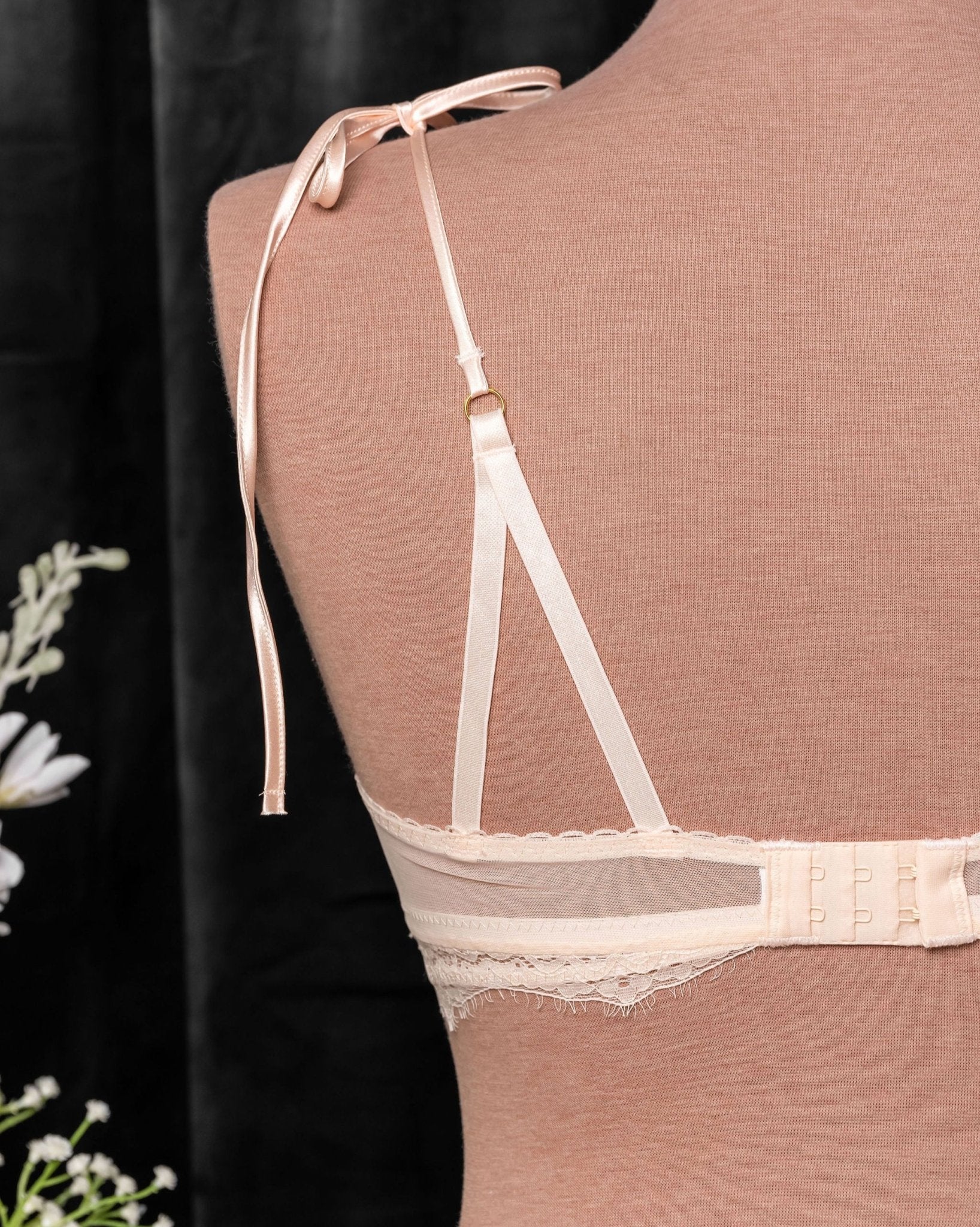 Lace & Mesh Button Bralette - Champagne - Image 10