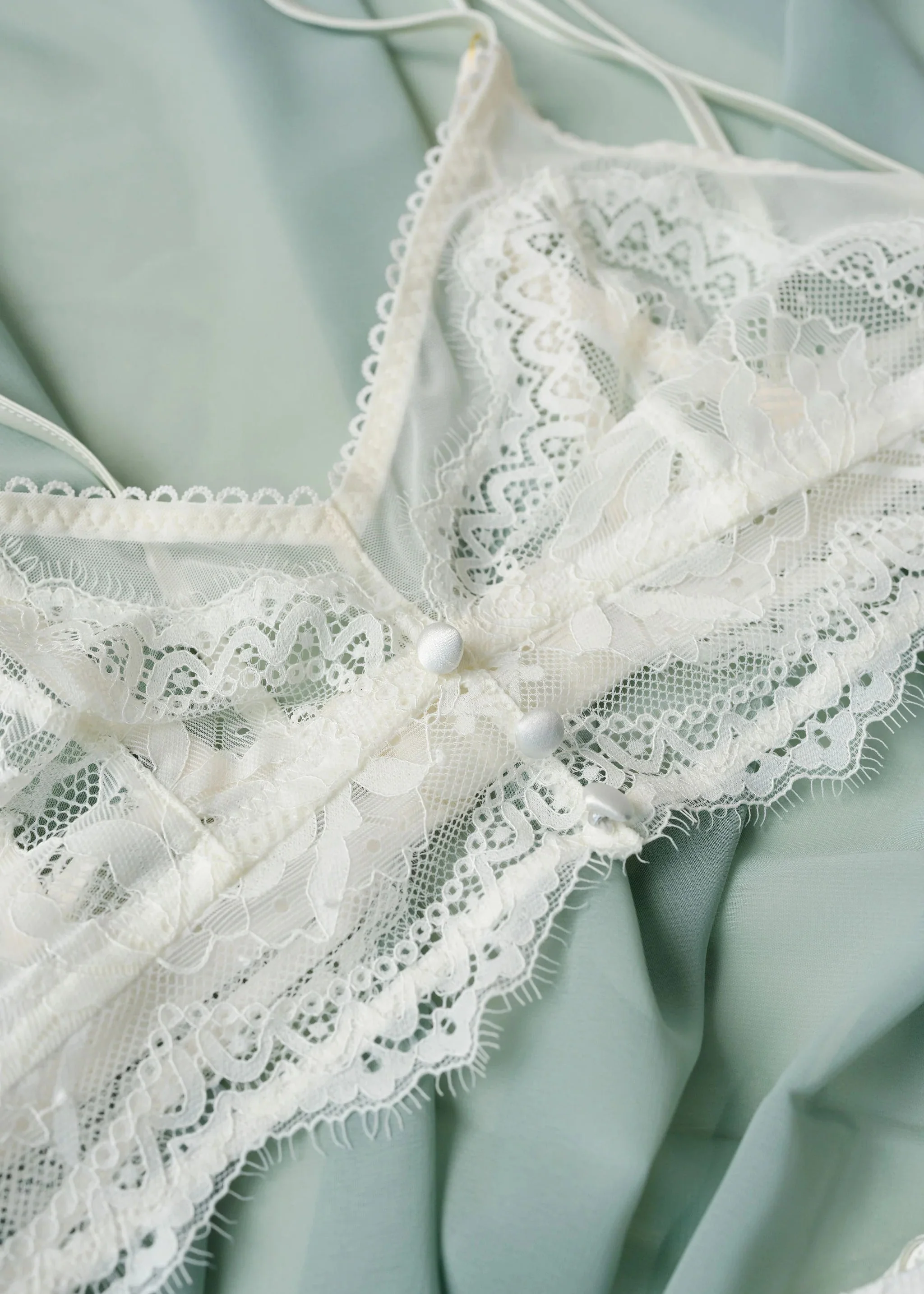 Eyelash Lace Button Bralette - Pearl - Image 13