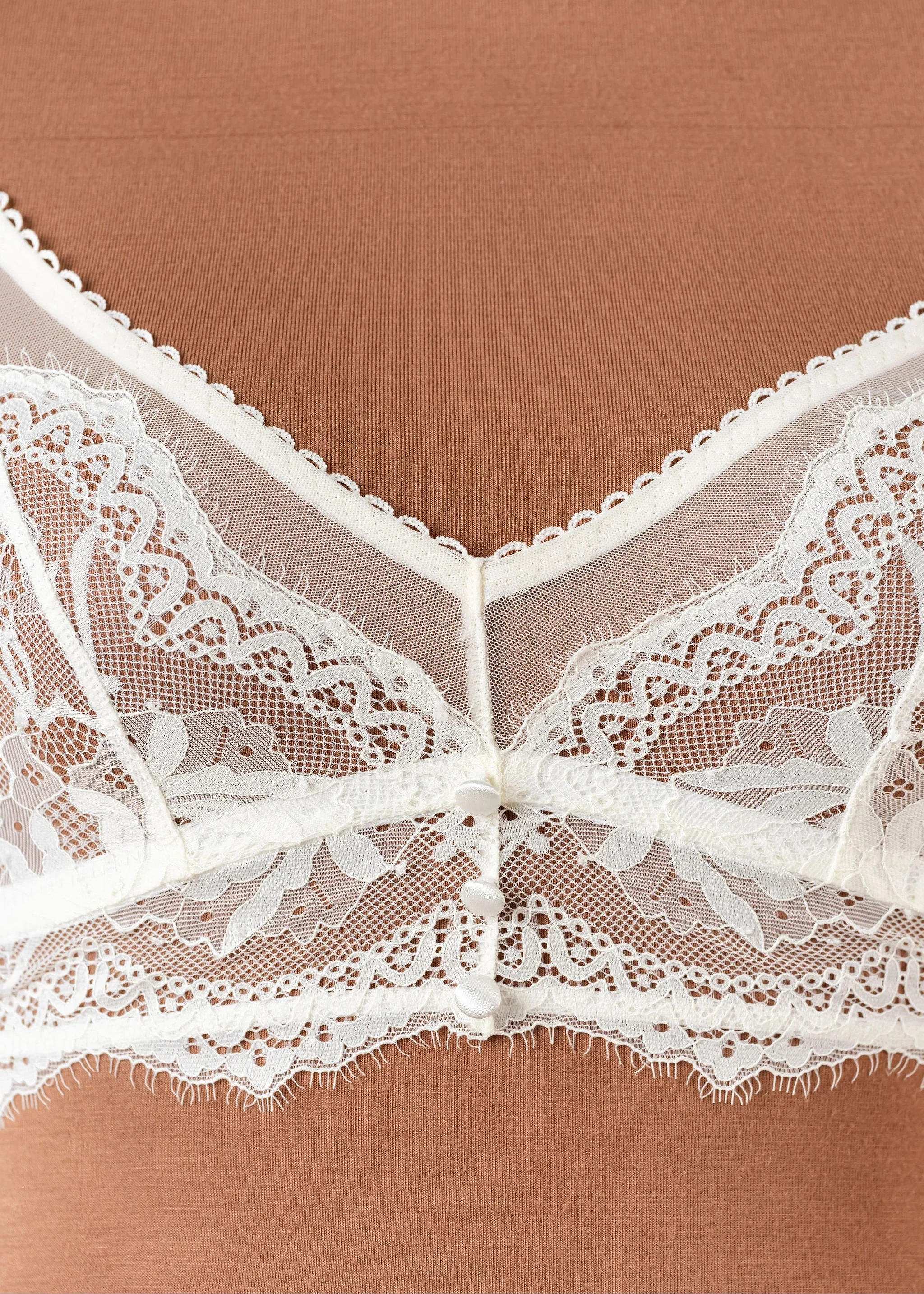 Eyelash Lace Button Bralette - Pearl - Image 6