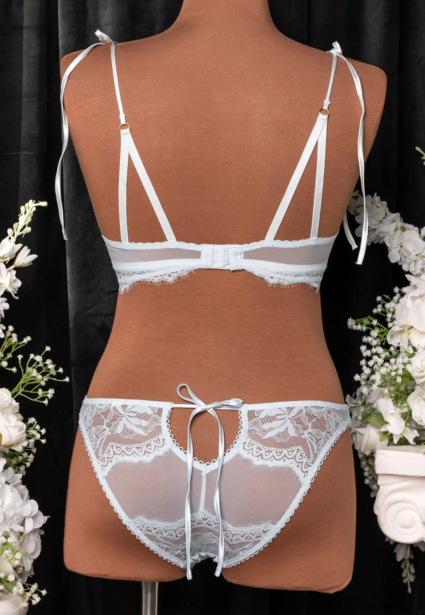 Lace & Mesh Button Bralette - Something Blue - Image 4