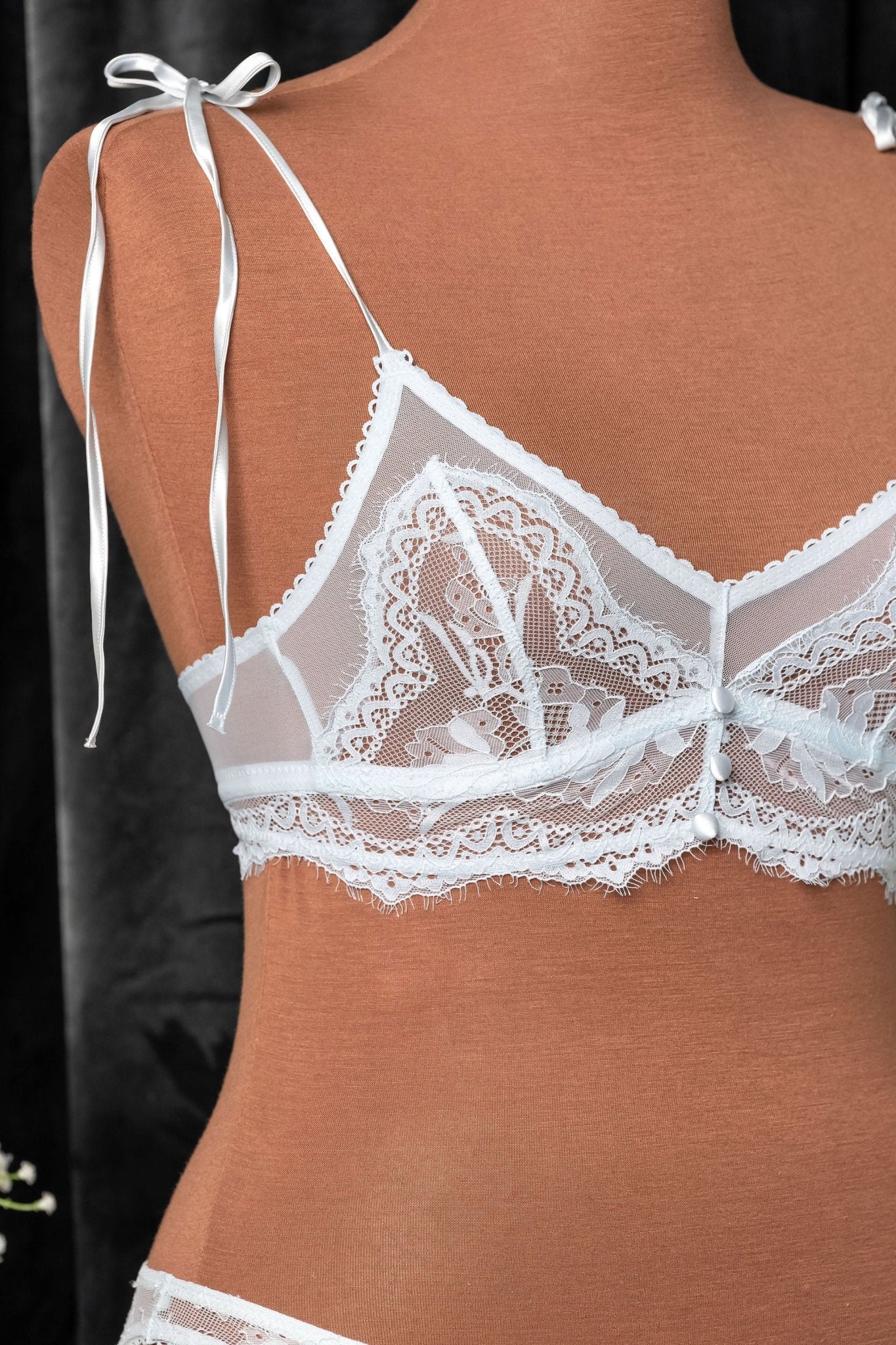 Lace & Mesh Button Bralette - Something Blue - Image 8