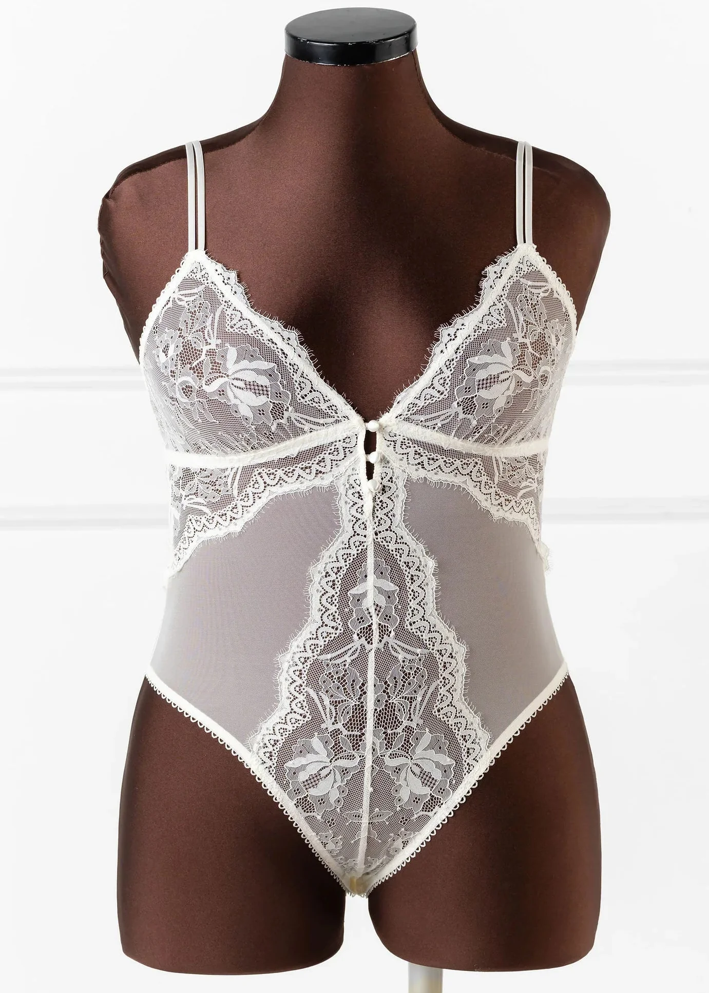 Eyelash Lace Button Teddy - Pearl - Image 10