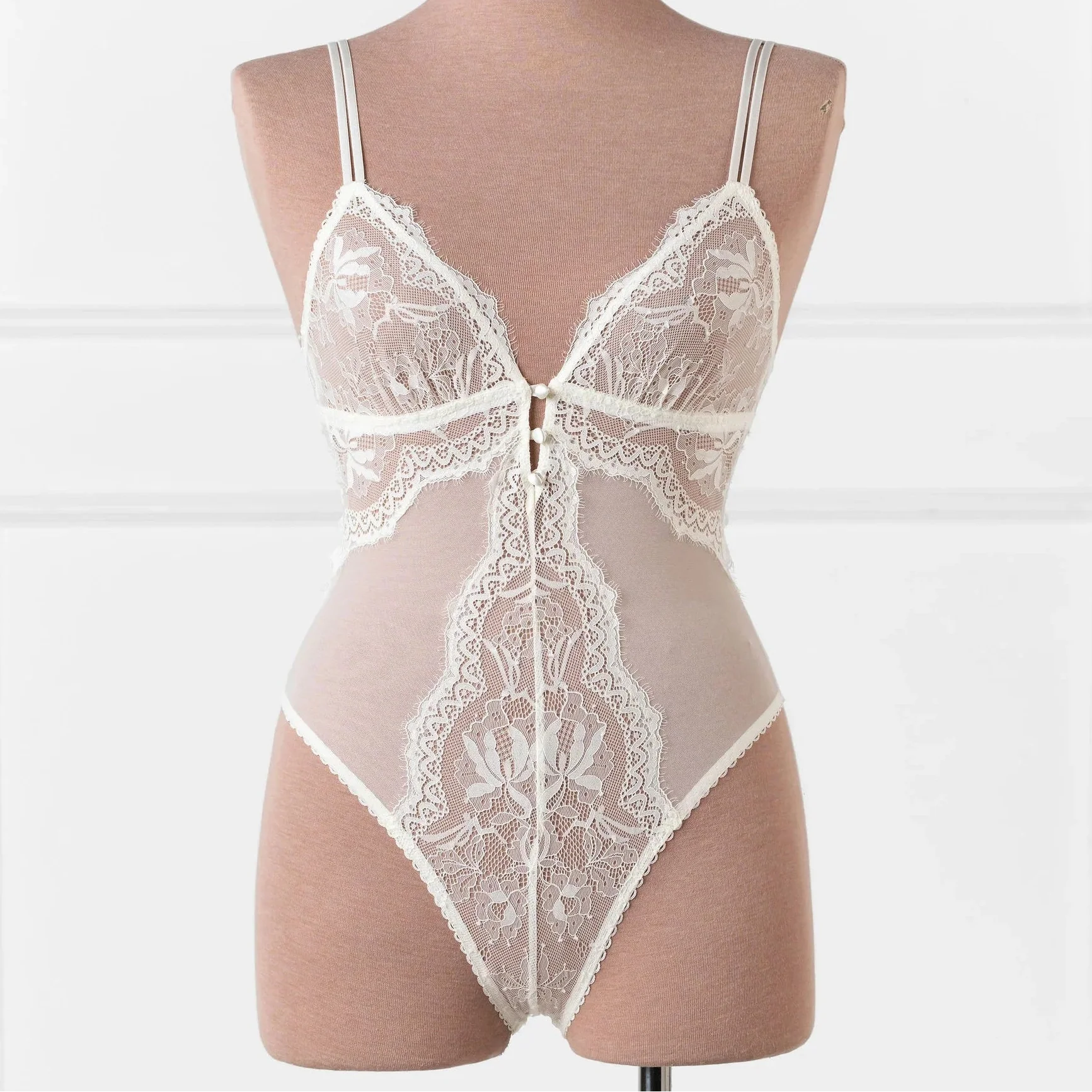 Eyelash Lace Button Teddy - Pearl - Image 2