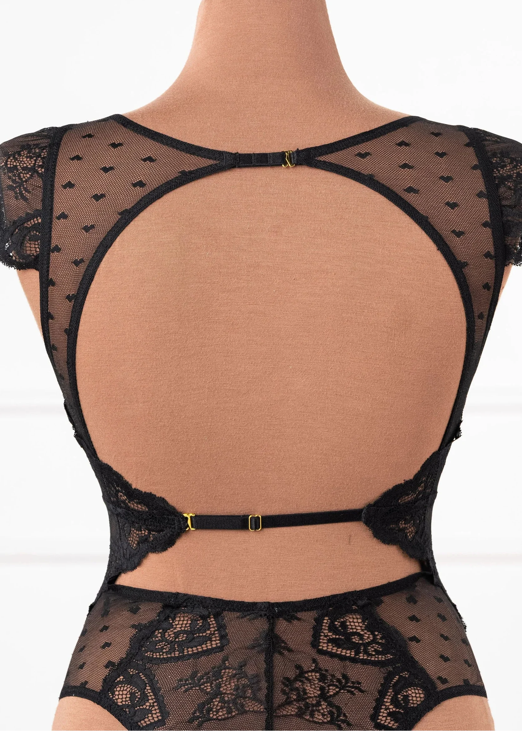 Lace & Mesh High Leg Crotchless Teddy - Black - Image 7