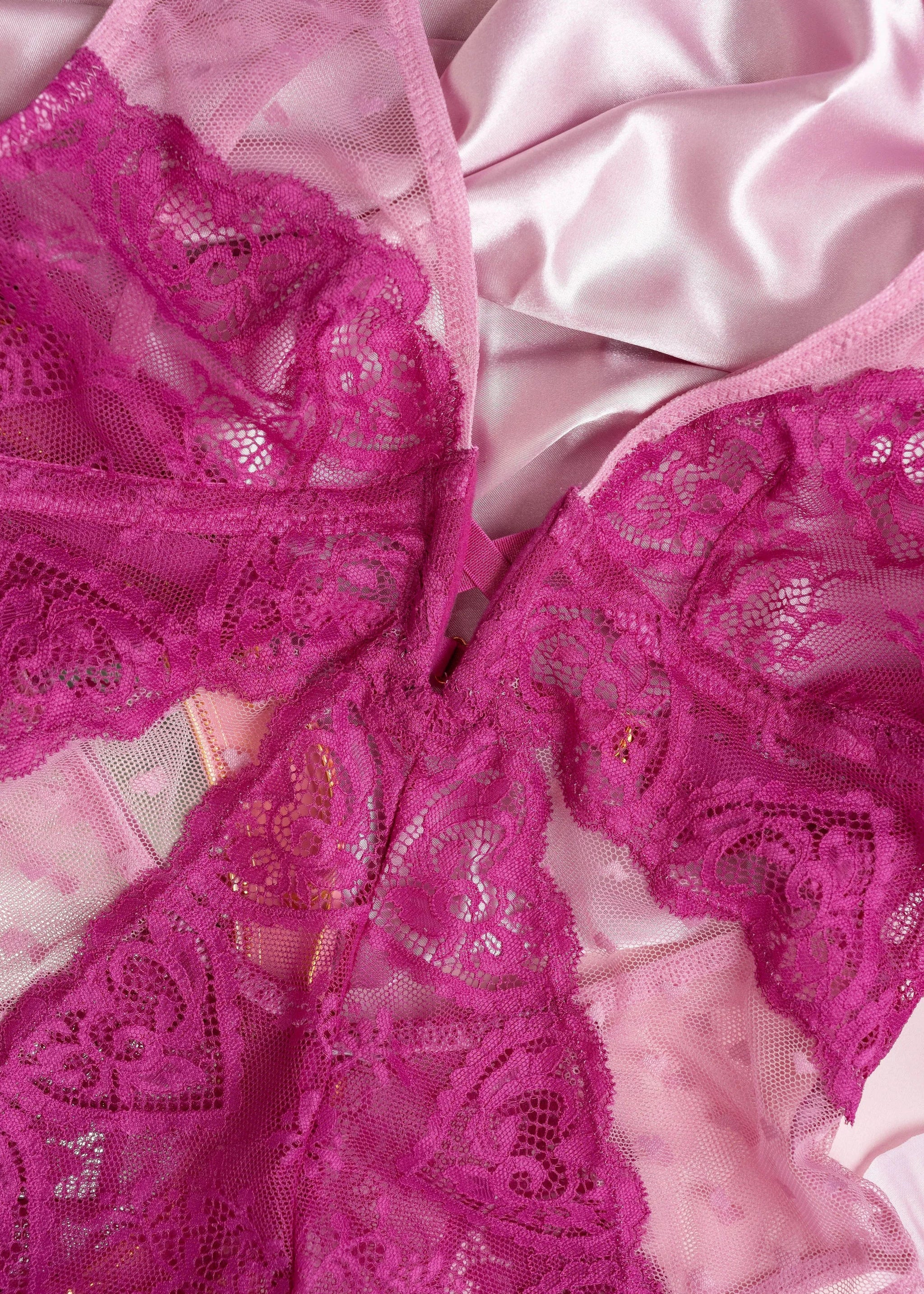 Lace & Mesh High Leg Crotchless Teddy - Fuchsia - Image 16