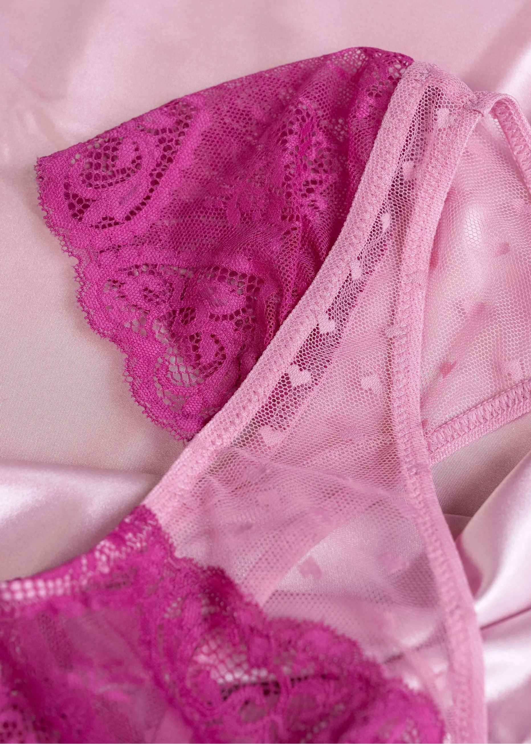 Lace & Mesh High Leg Crotchless Teddy - Fuchsia - Image 17