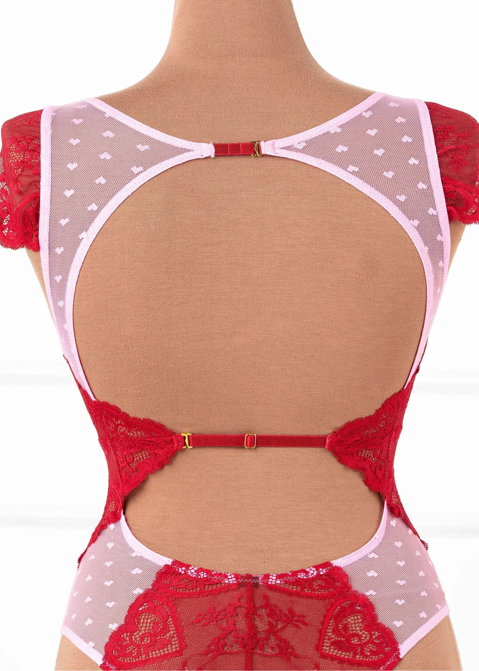 Lace & Mesh High Leg Crotchless Teddy - Red - Image 10