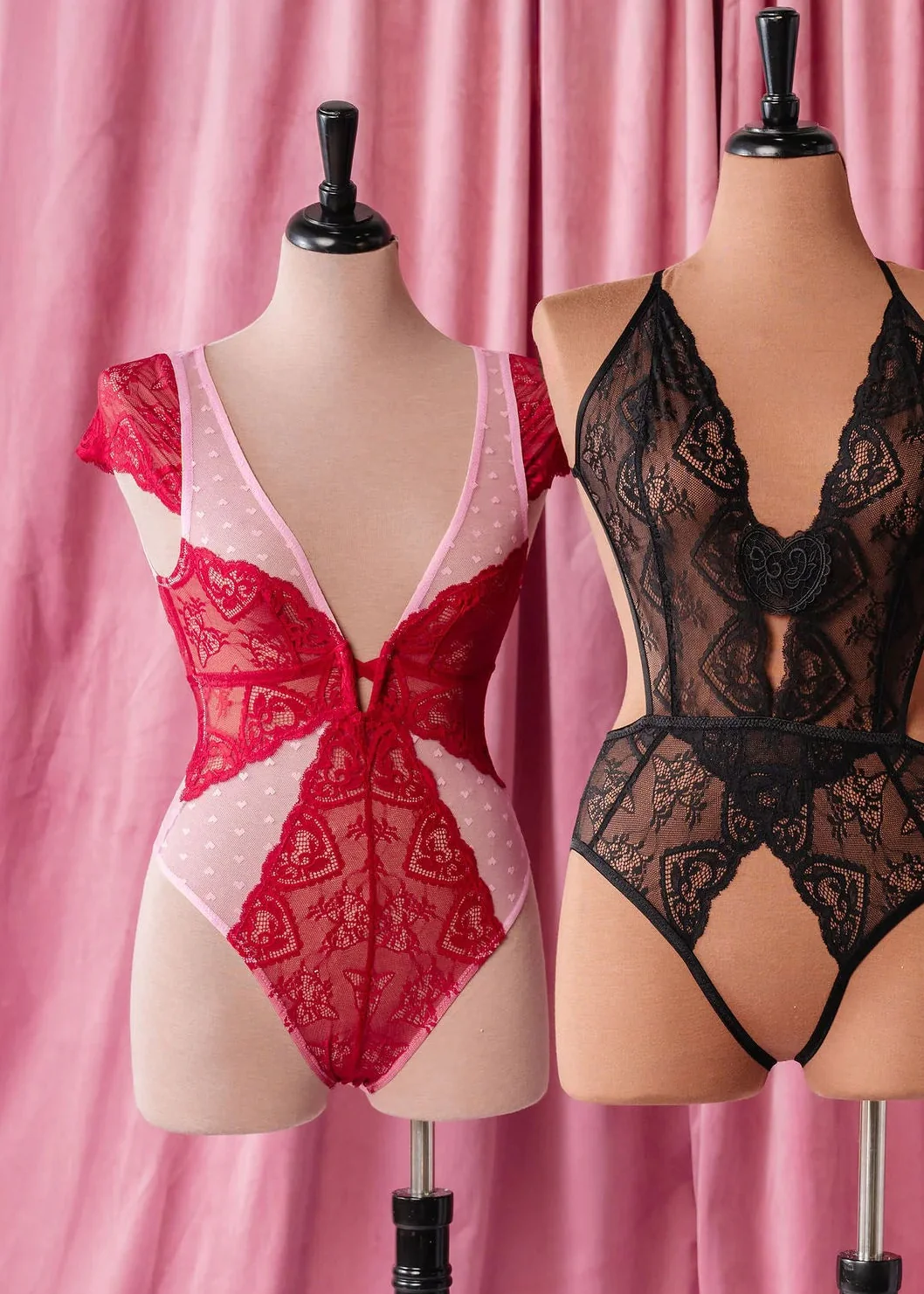 Lace & Mesh High Leg Crotchless Teddy - Red - Image 19
